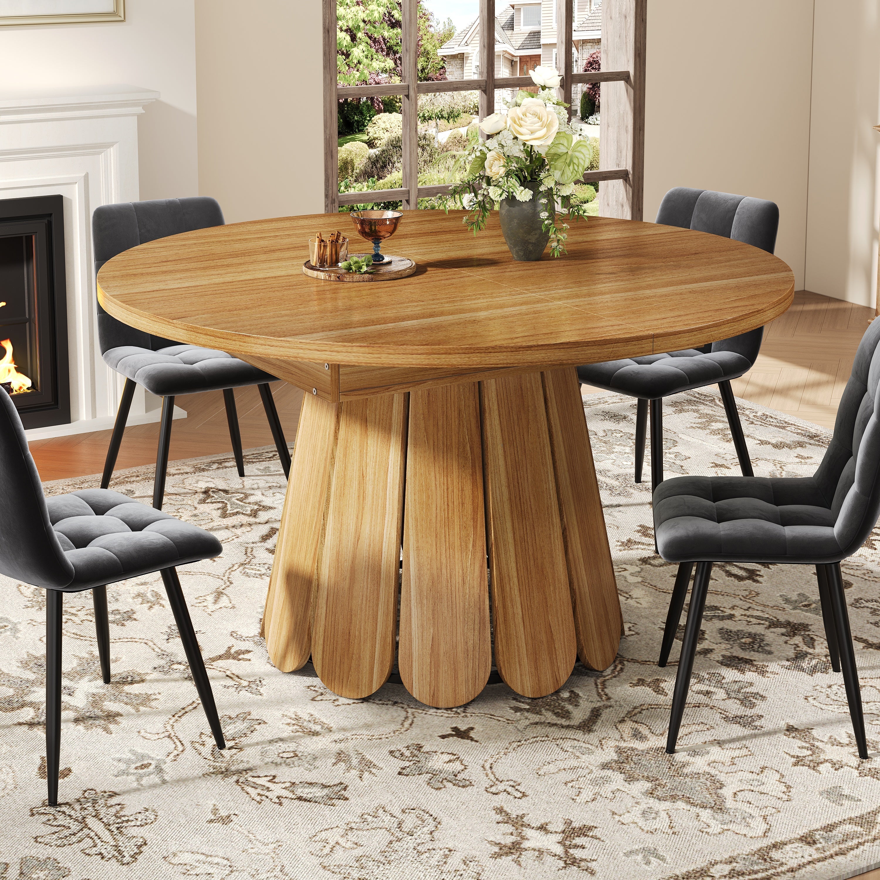 Extendable Round Dining Table, 118–158 cm, Seats 6, Wooden