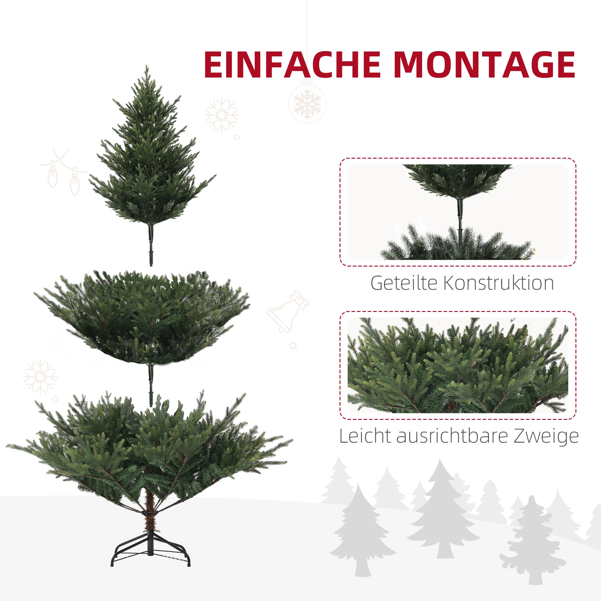Artificial Christmas Tree, 180cm 1046 Tips Steel Stand, Green