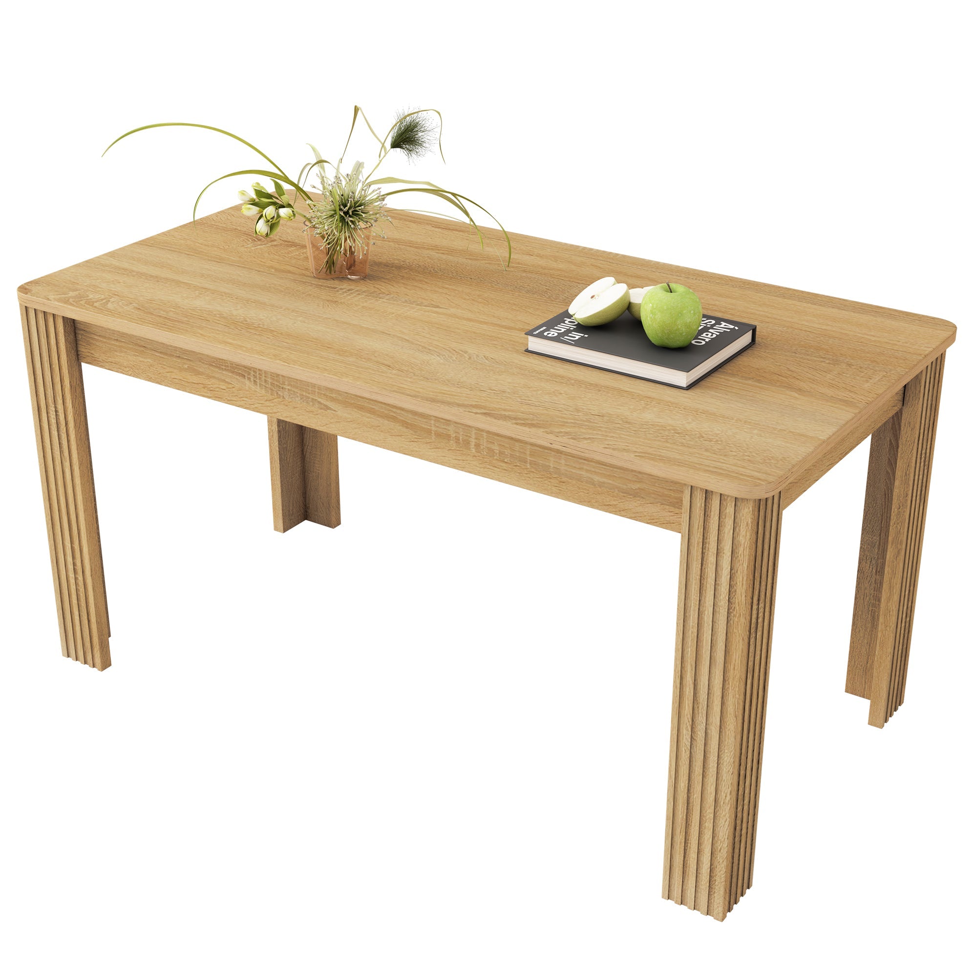 4 Seater Dining Table, Rectangle Modern Kitchen & Dining Room Furniture, Oak Colored MDF Wood