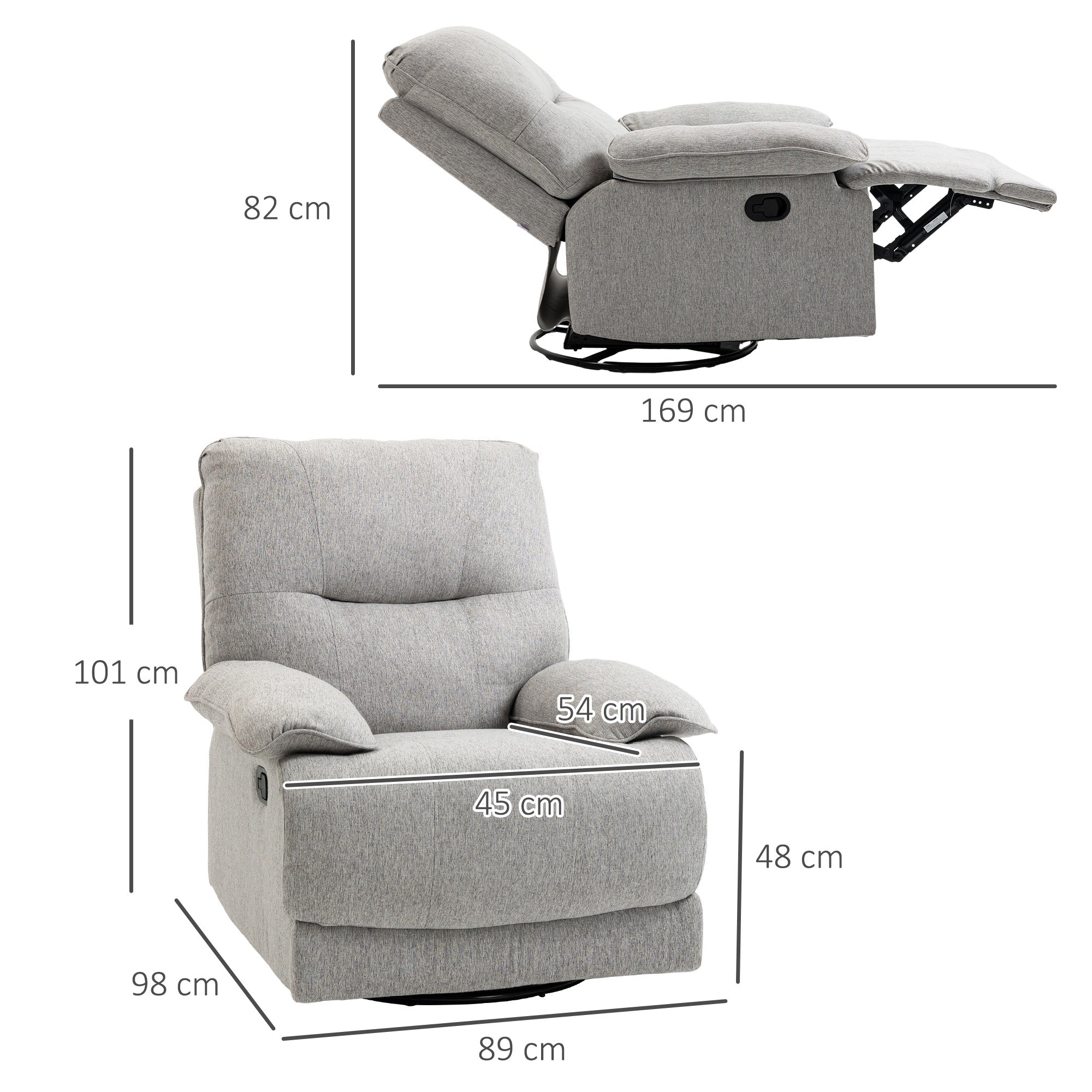 Reclining TV Armchair, Swivel Function Spring Core System Footrest