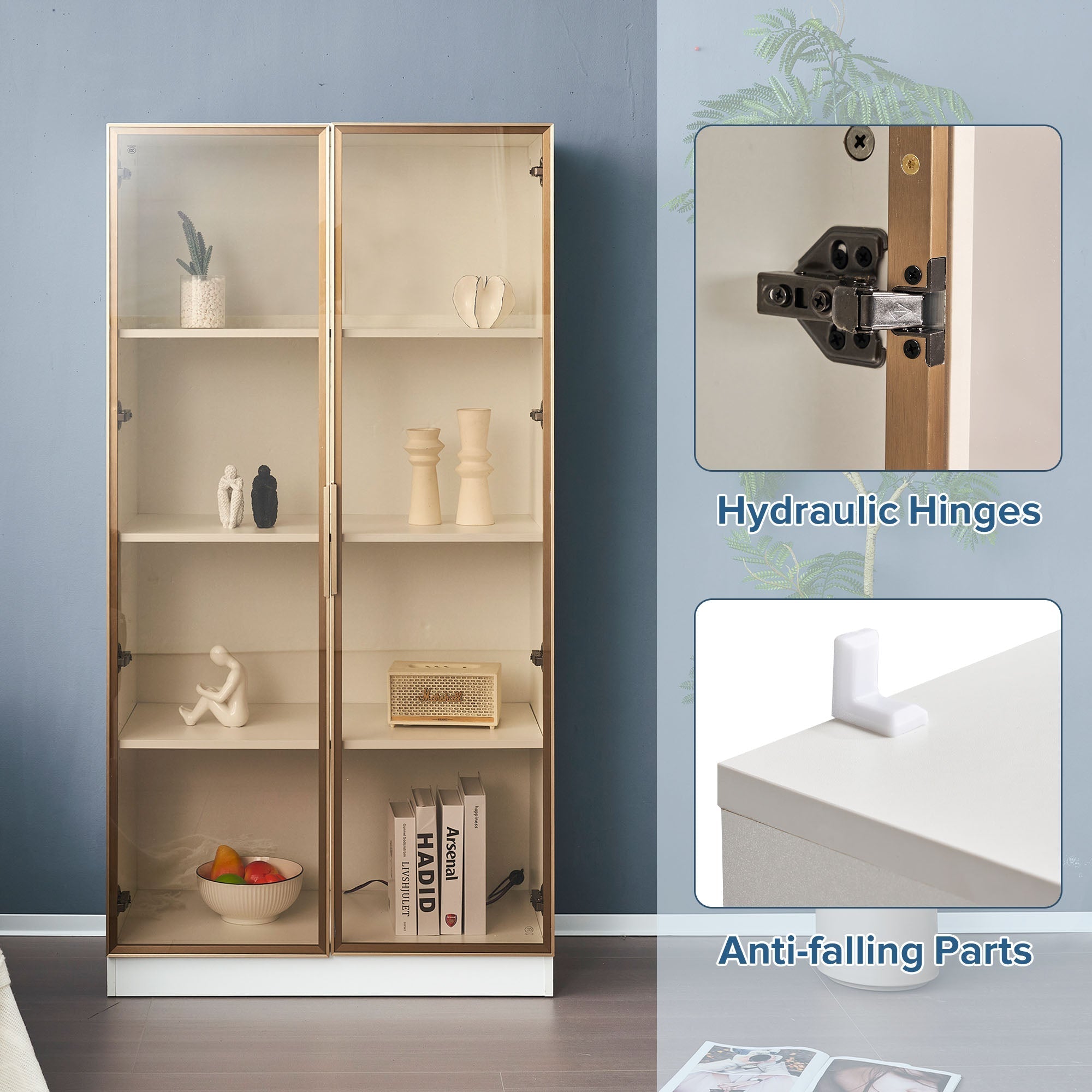 LED Display Cabinet, Clear Display Case for Figures with Tempered Glass Door and Storage Shelves, White