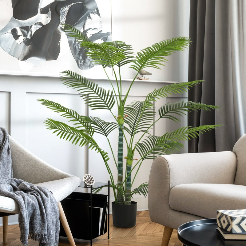 Künstliche Palme, 16 UV-beständige Kunststoffblätter mit Topf, Grün