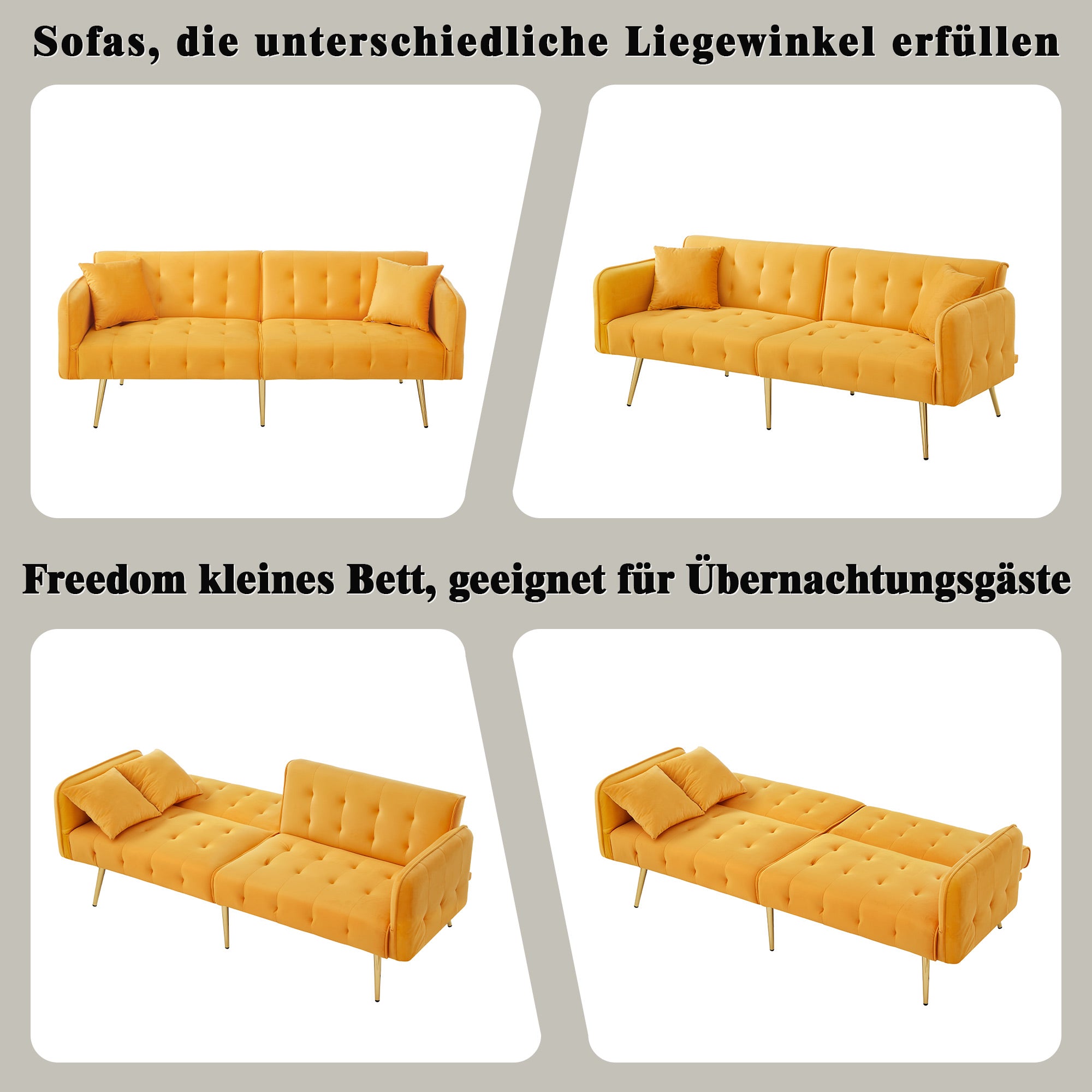 Two-seater Sofa Bed Multifunctional Adjustable Folding Velour Upholstery