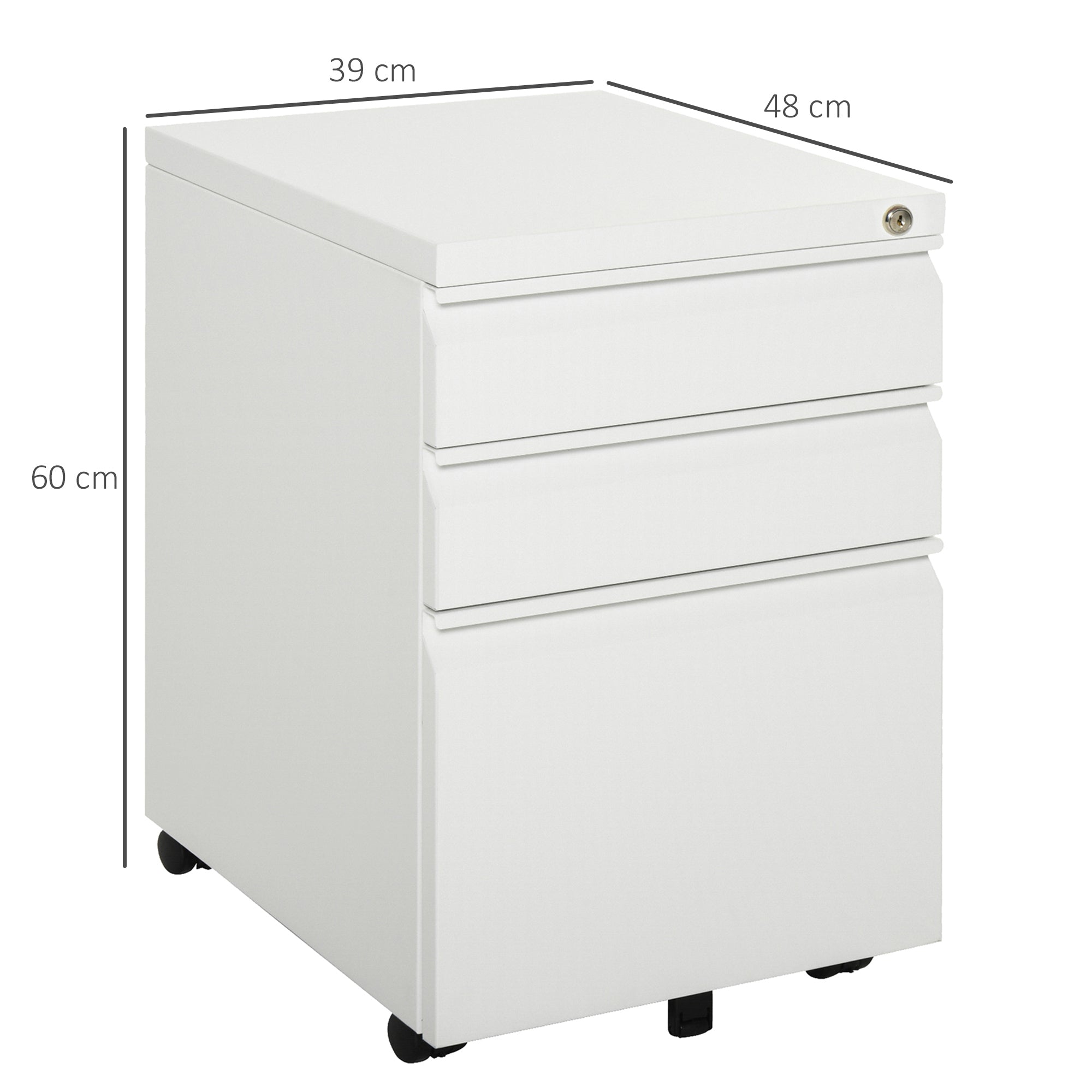 Vinsetto Mobile Office Cabinet, 3 Drawers Wheels, Steel White