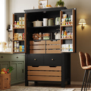 Kitchen Cabinet, Tall Buffet Storage with 2 Doors & 5 Drawers, Black/White