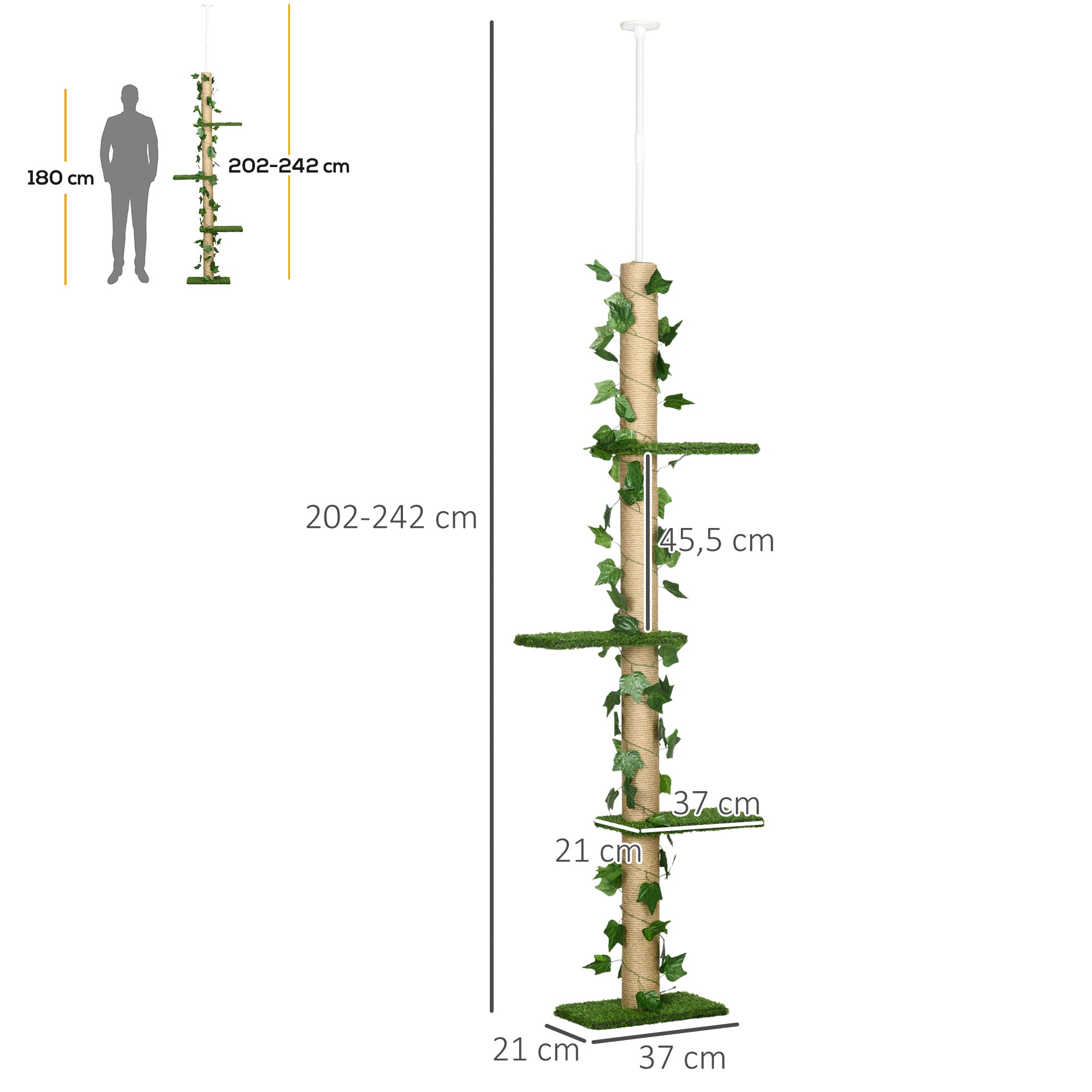 Cat Tree, Height Adjustable Jute, Green and Yellow