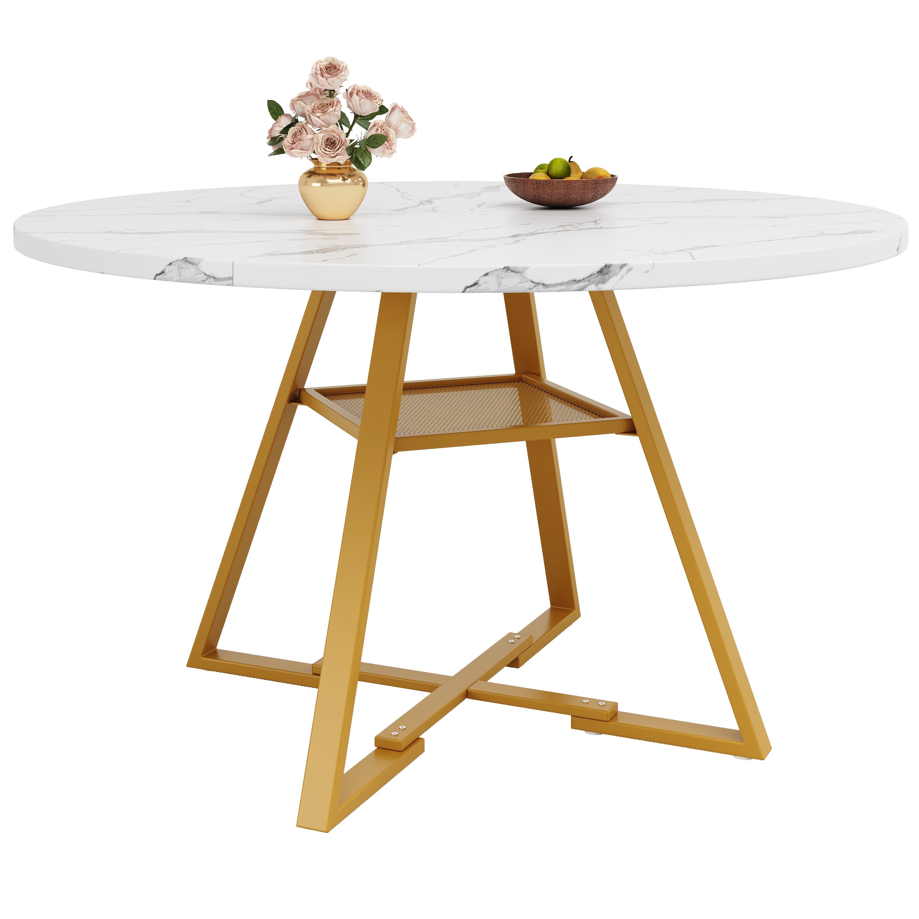 5-Piece Round Dining Table Set with 4 Chairs and Marble Pattern, Velvet Grey