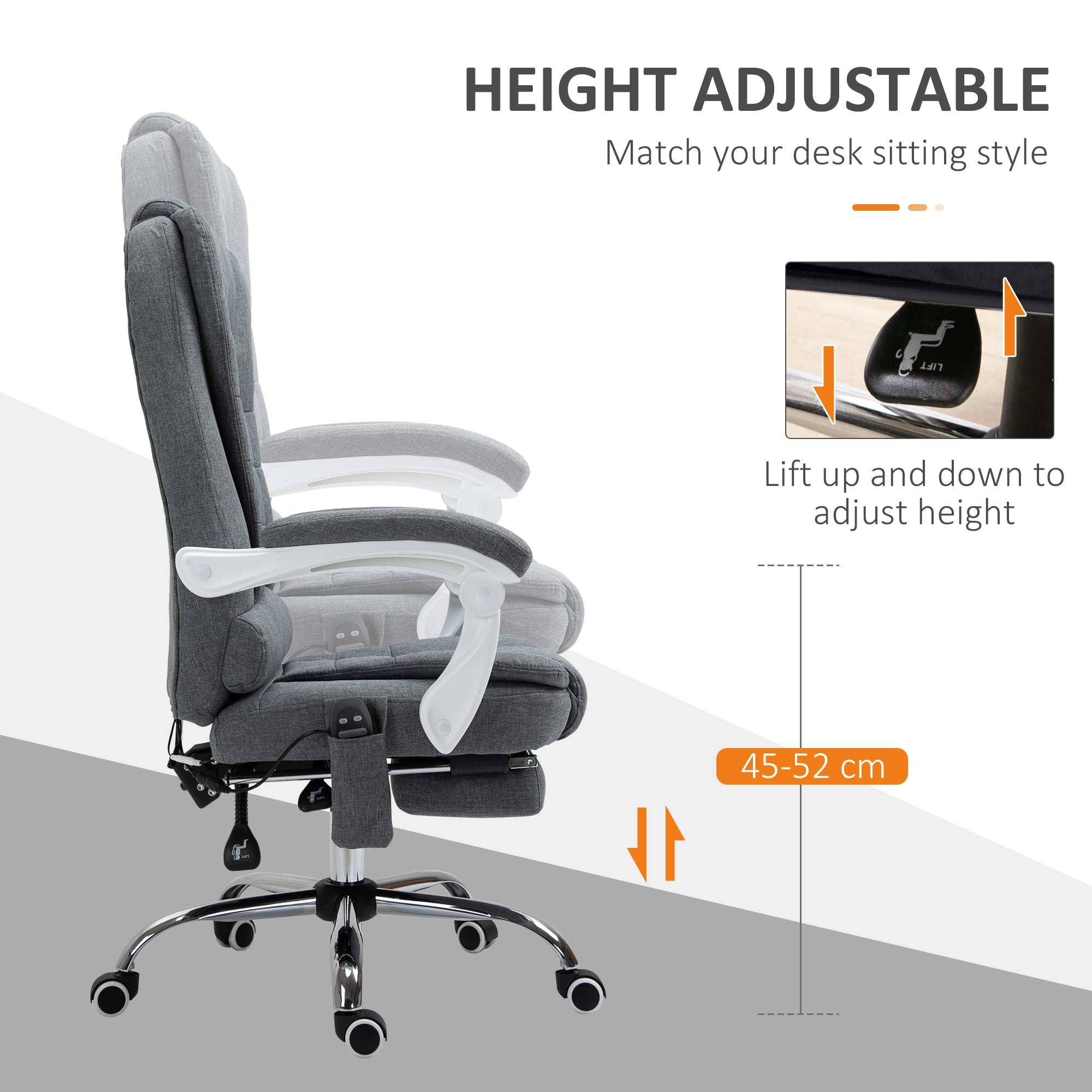 Vinsetto Heated Vibration Massage Office Chair with Footrest, Grey