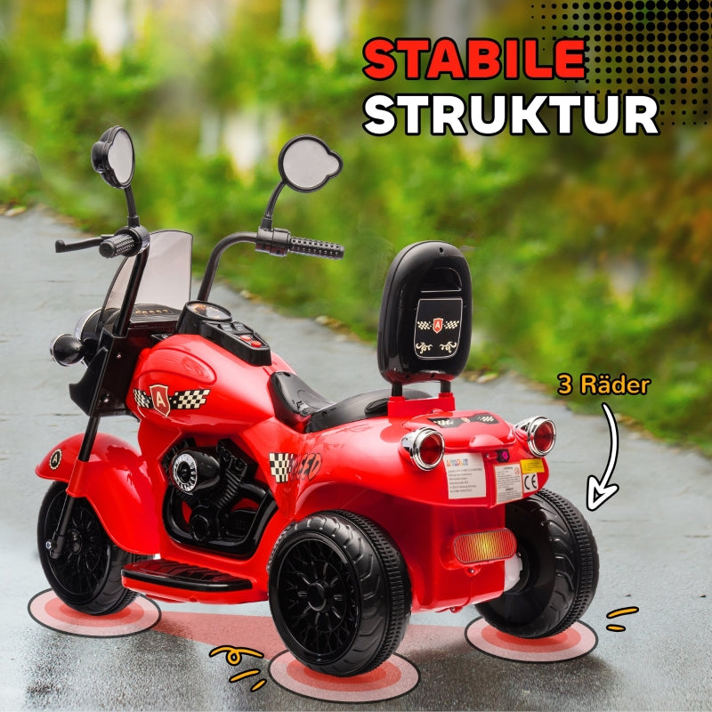 aiyaplay electric kids motorcycle, 3 wheels, 6v battery operated, red