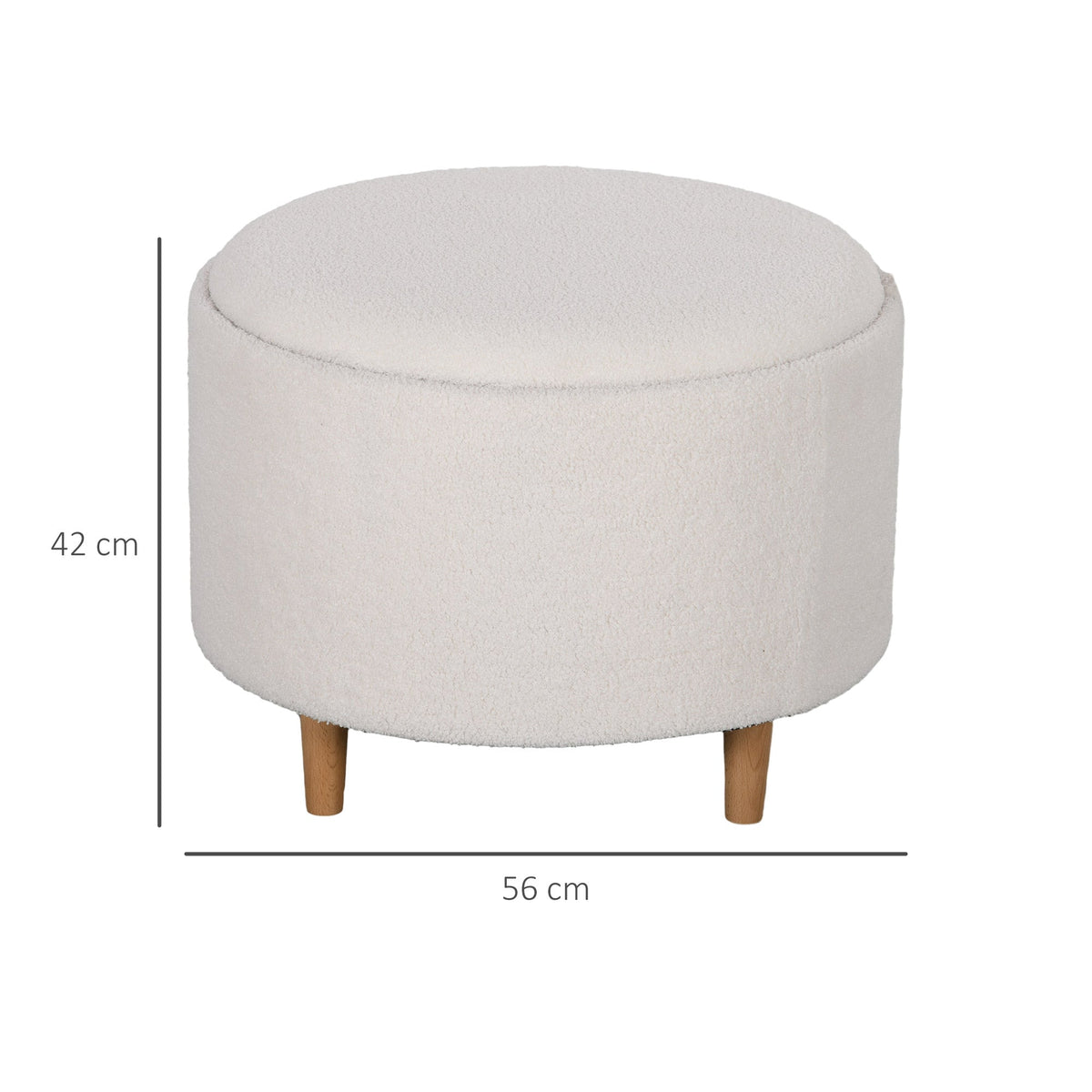 Ottoman Round Upholstered Storage Hinged Lid Wooden Legs, White