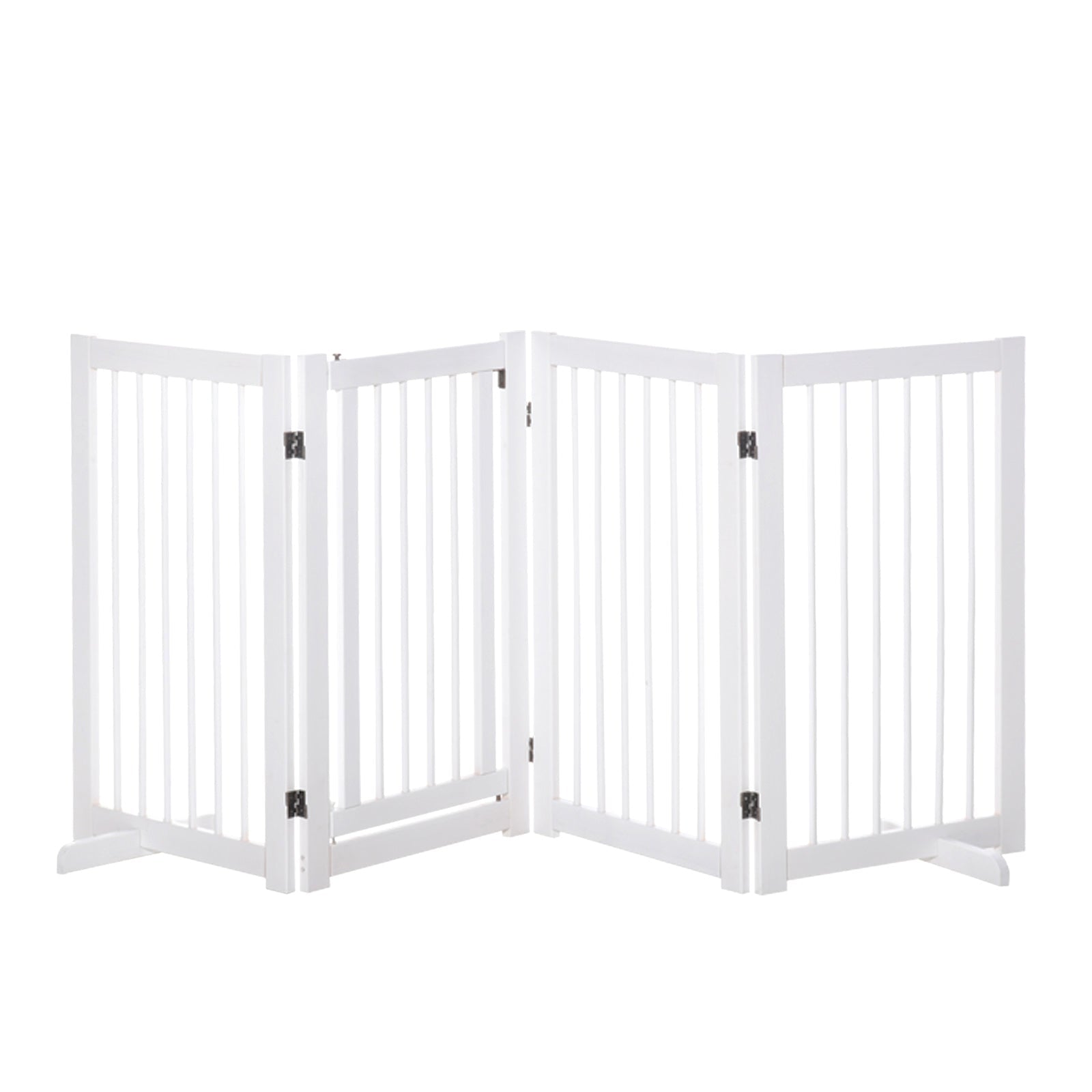 Dog Gate 4-Piece Set Foldable Freestanding 220 x 91 cm, Wooden White