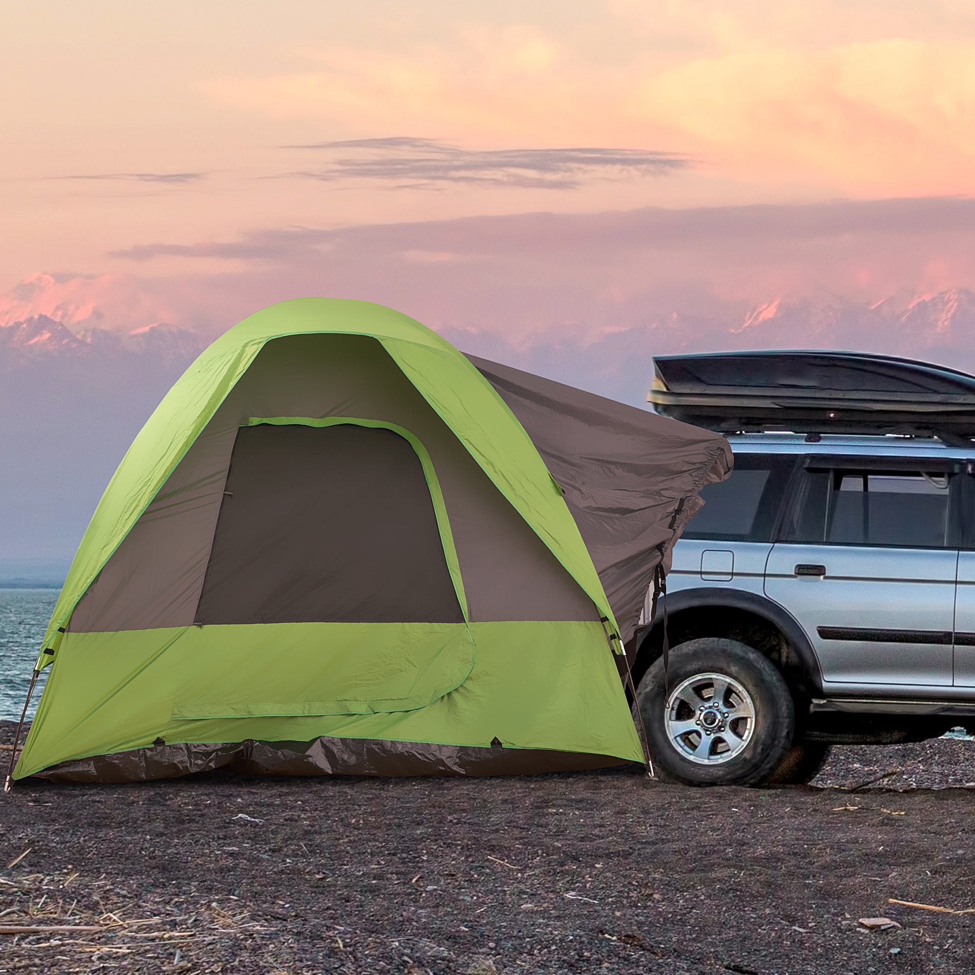 Camping Tent Car Tent, 4-5 Person, Fiberglass Polyester, Green