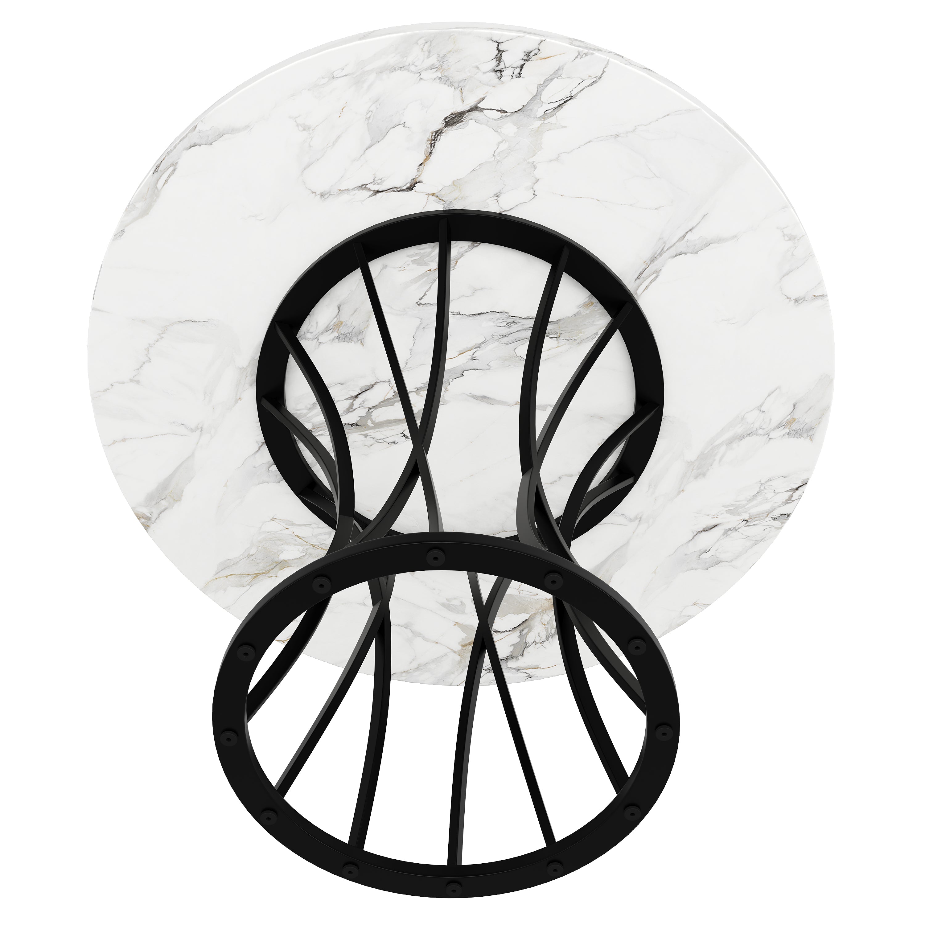 Round Dining Table 80x80cm Marbled Top 4-6 Seater - Black Legs