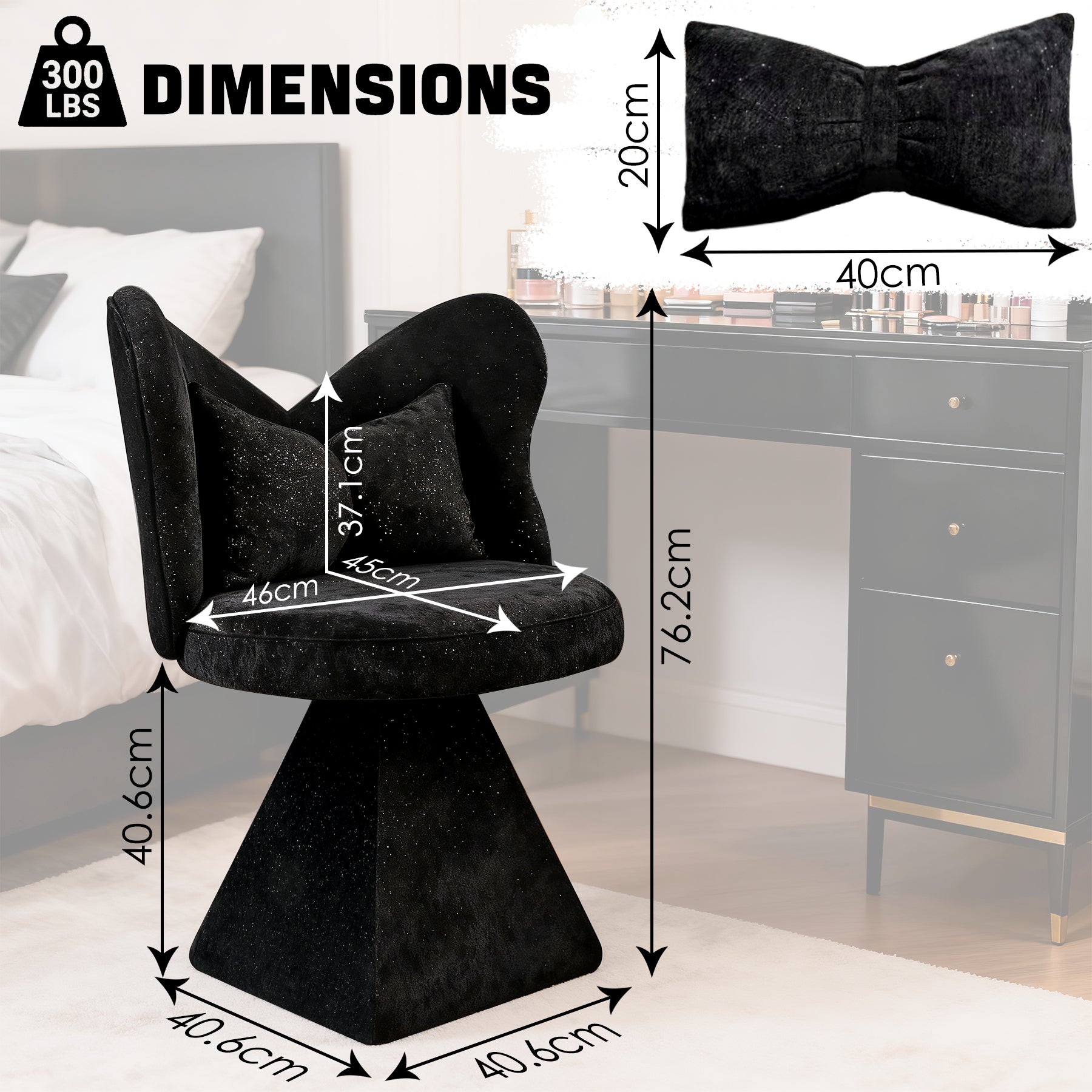 Vanity Chair Butterfly Backrest Swivel Accent Stool