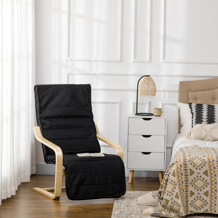 Reclining Armchair Rocking Chair Adjustable Footrest Linen Look, Birch Wood Black