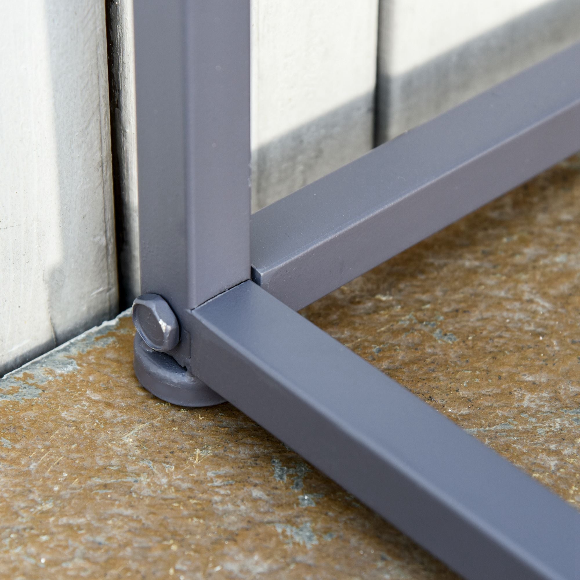 Steel Patio Garden Bench Loveseat Slatted Design Grey Metal