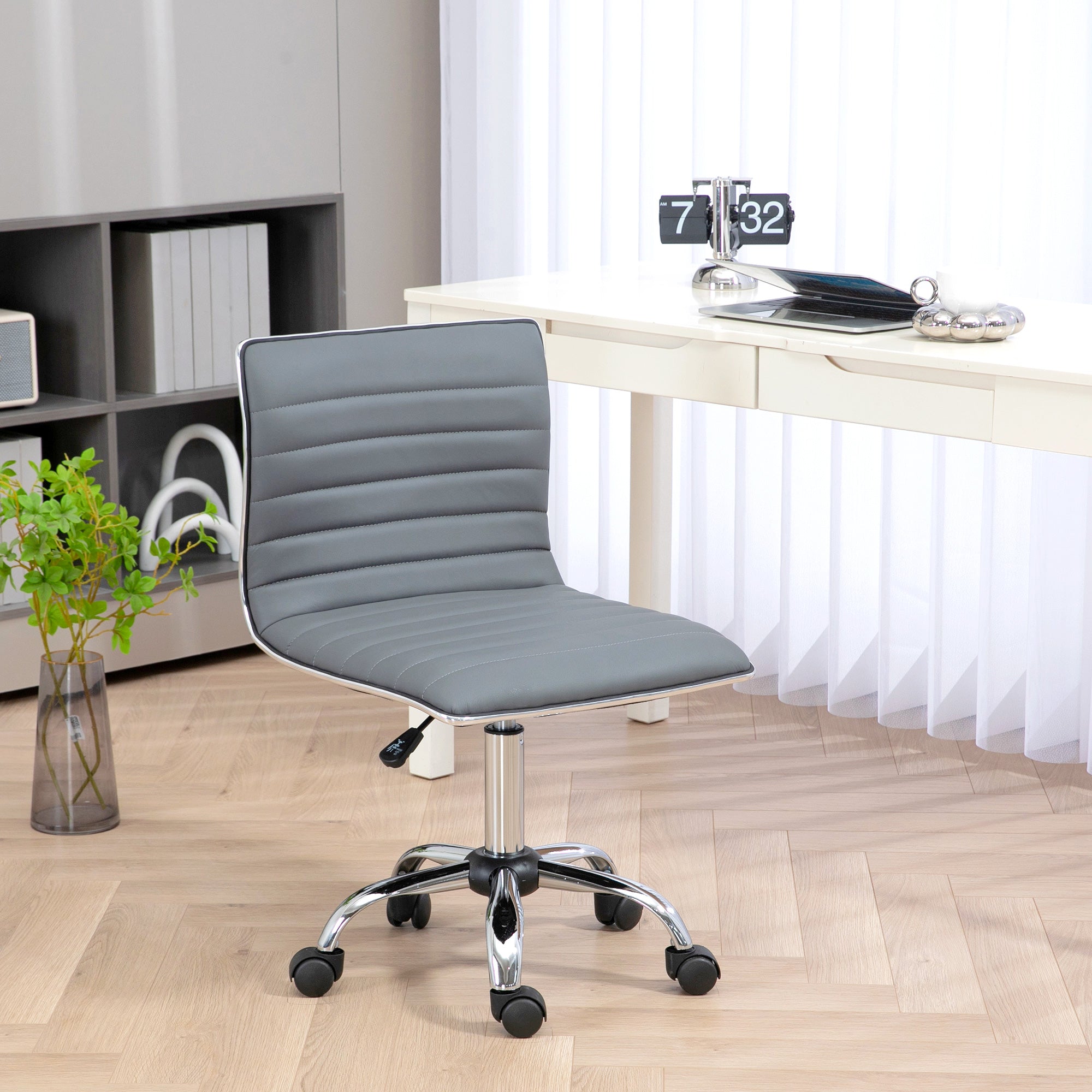 Office Chair, Height-Adjustable Swivel with Wheels, Light Grey