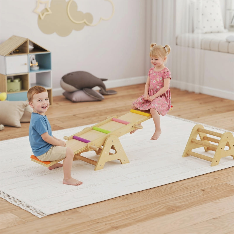 2-in-1 Balance Board Seesaw Rocker 133x38x24cm - Wooden