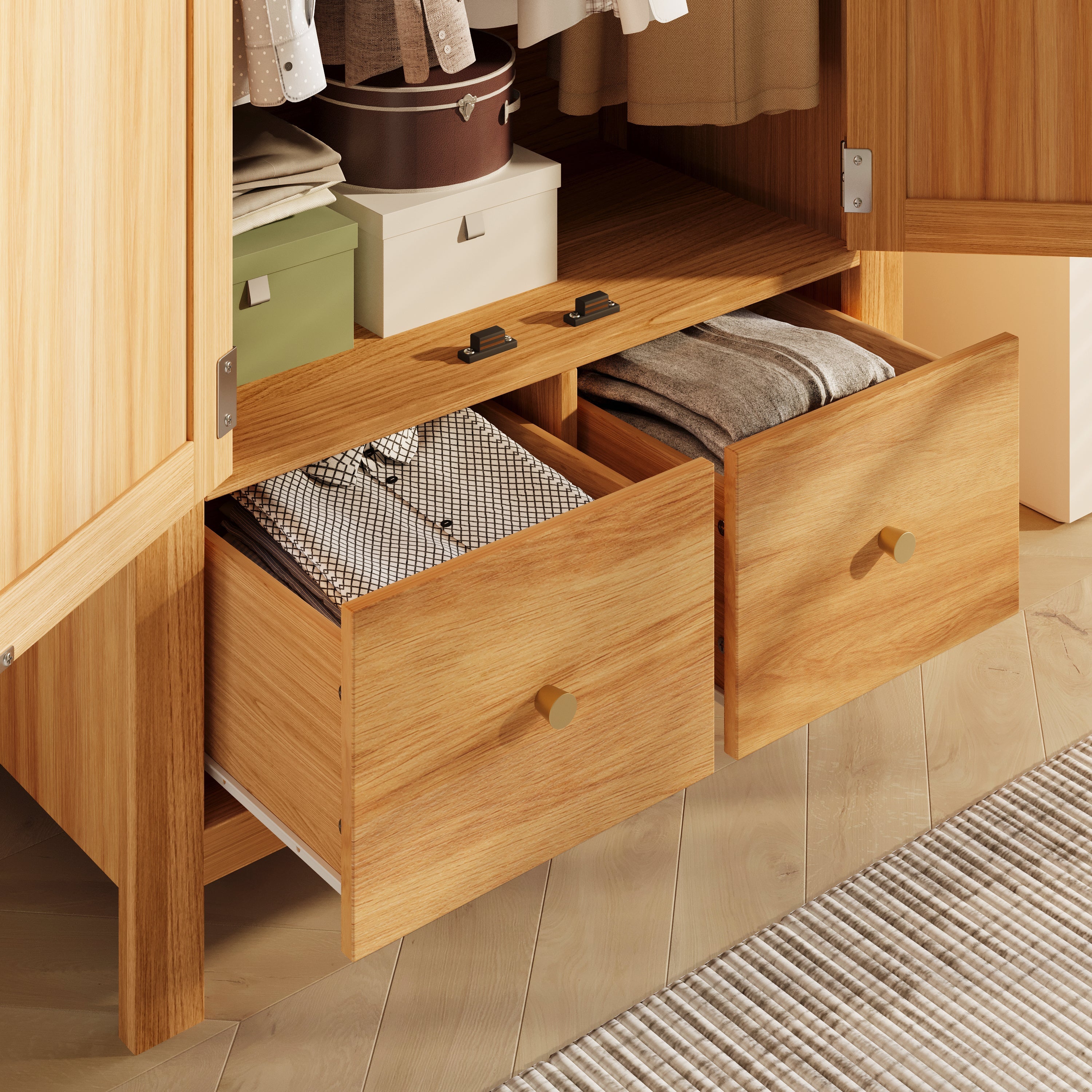 Wardrobe with Rattan Weave and 2 Doors, 181x78x45 cm, Oak Look