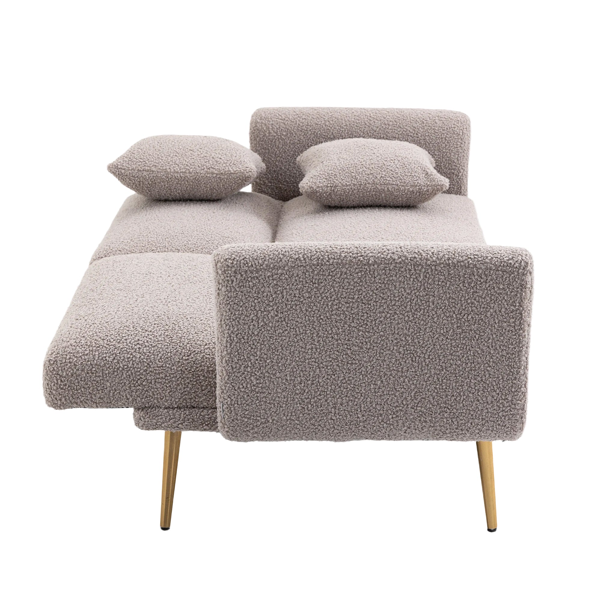 GOMYWAY Modern 2-Seater Sofa 3-Speed Adjustable Backrest Gold Metal Legs Grey Teddy