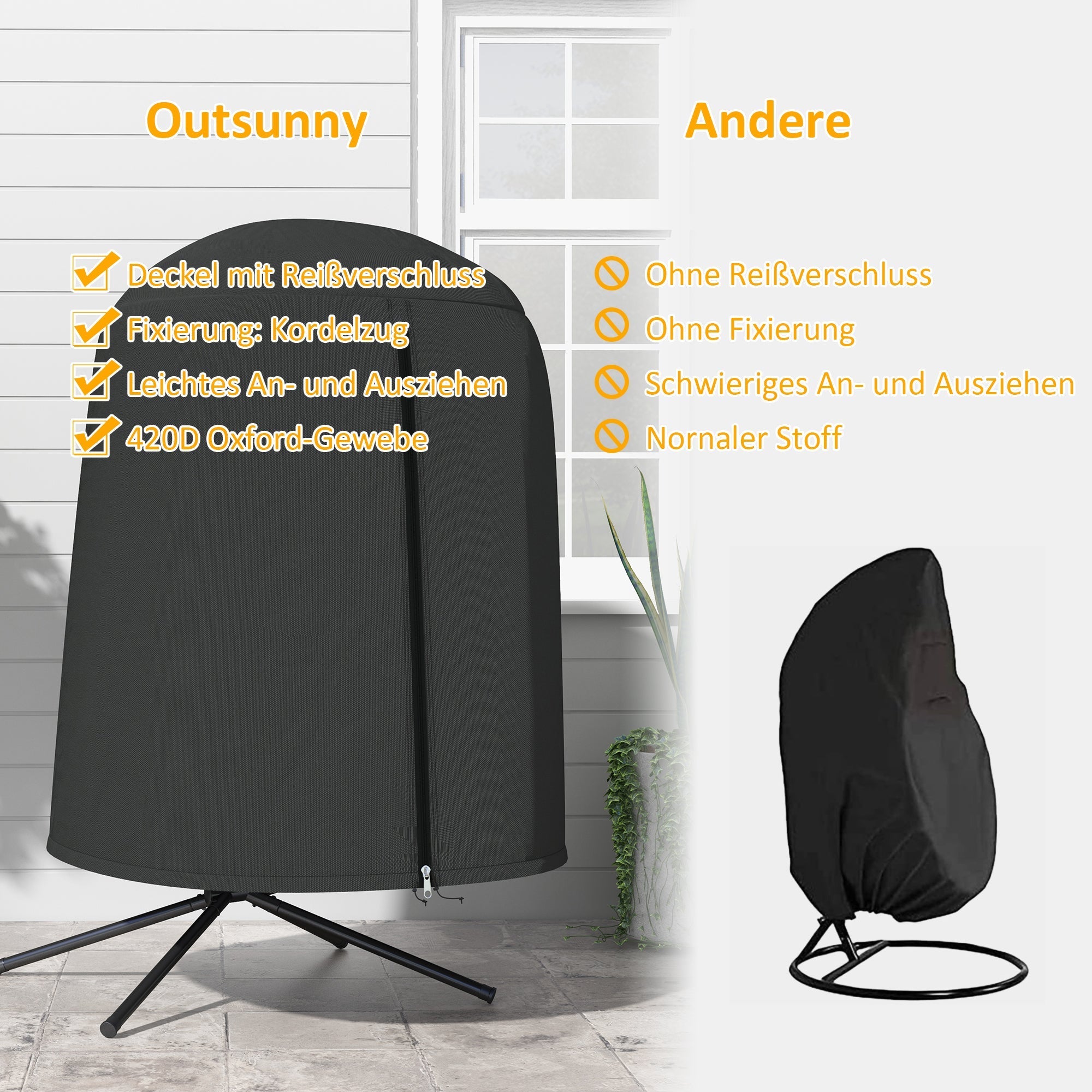 Protective Cover for Hanging Chairs, Waterproof UV Protection Zipper Ø128x190cm, Oxford Material