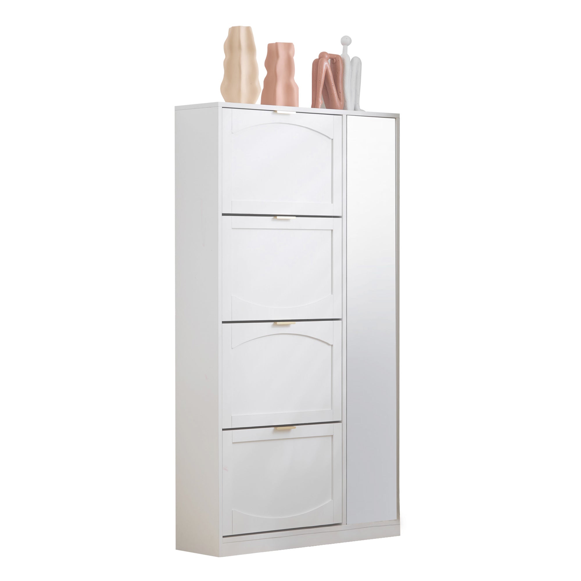 Shoe Cabinet with Mirror 4 Drawers Adjustable Shelf 80x147x24cm - White