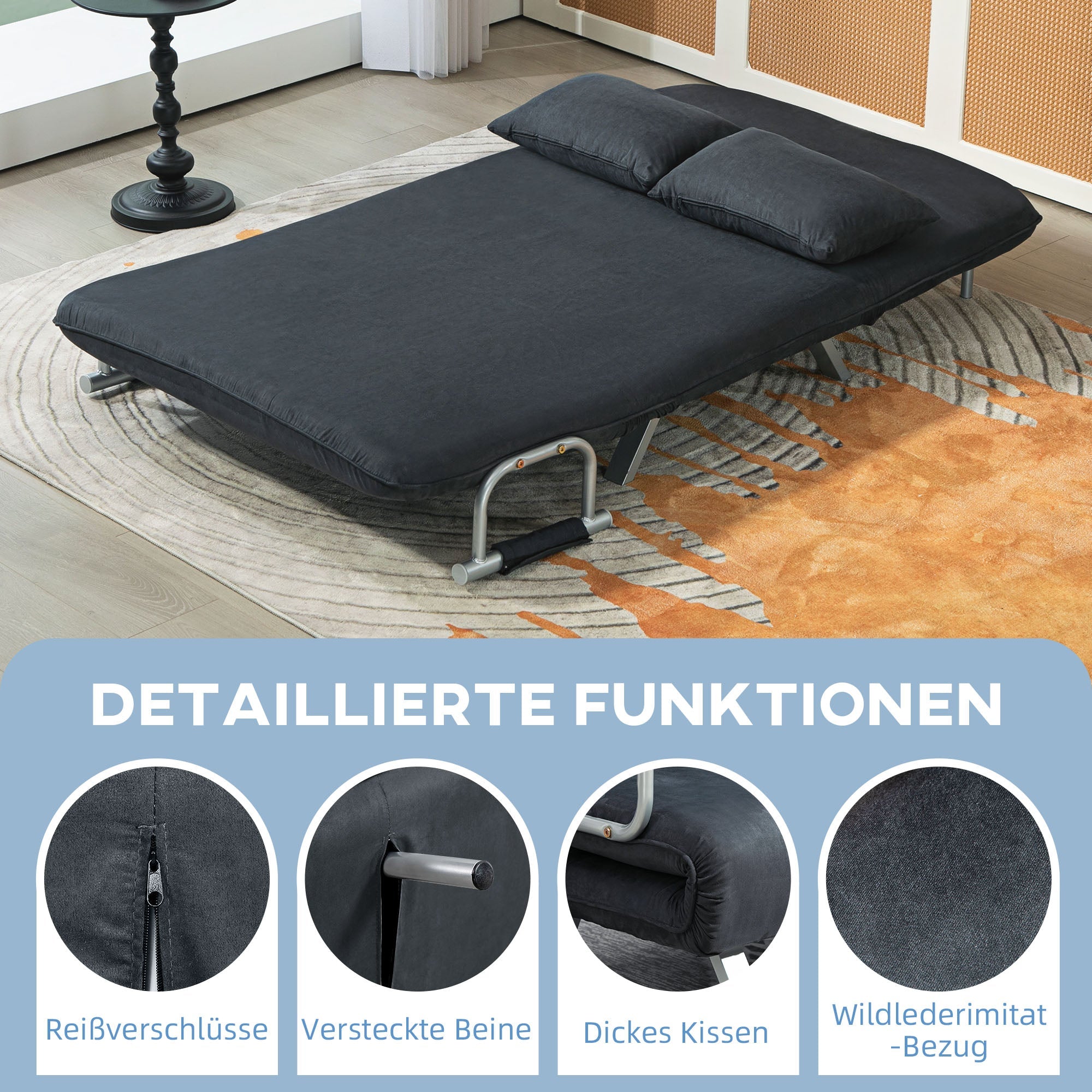 Sleeper Sofa 2-Seater Adjustable Backrest Velvet Black