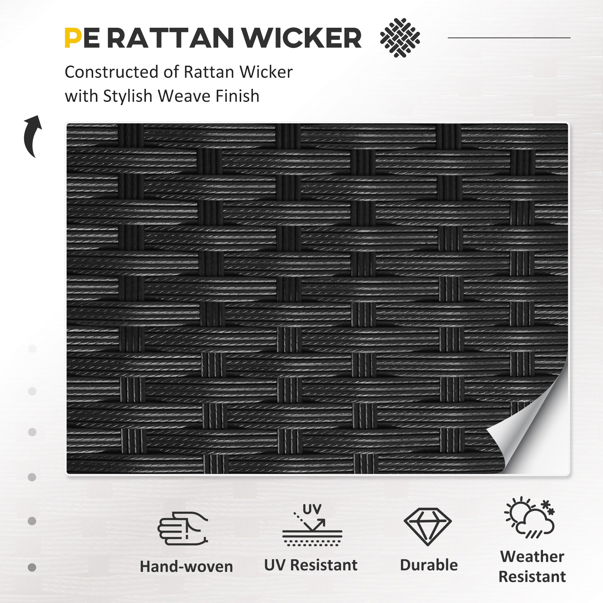 8 Pieces PE Rattan Corner Sofa Set Thick Cushions Glass Top Table, Black