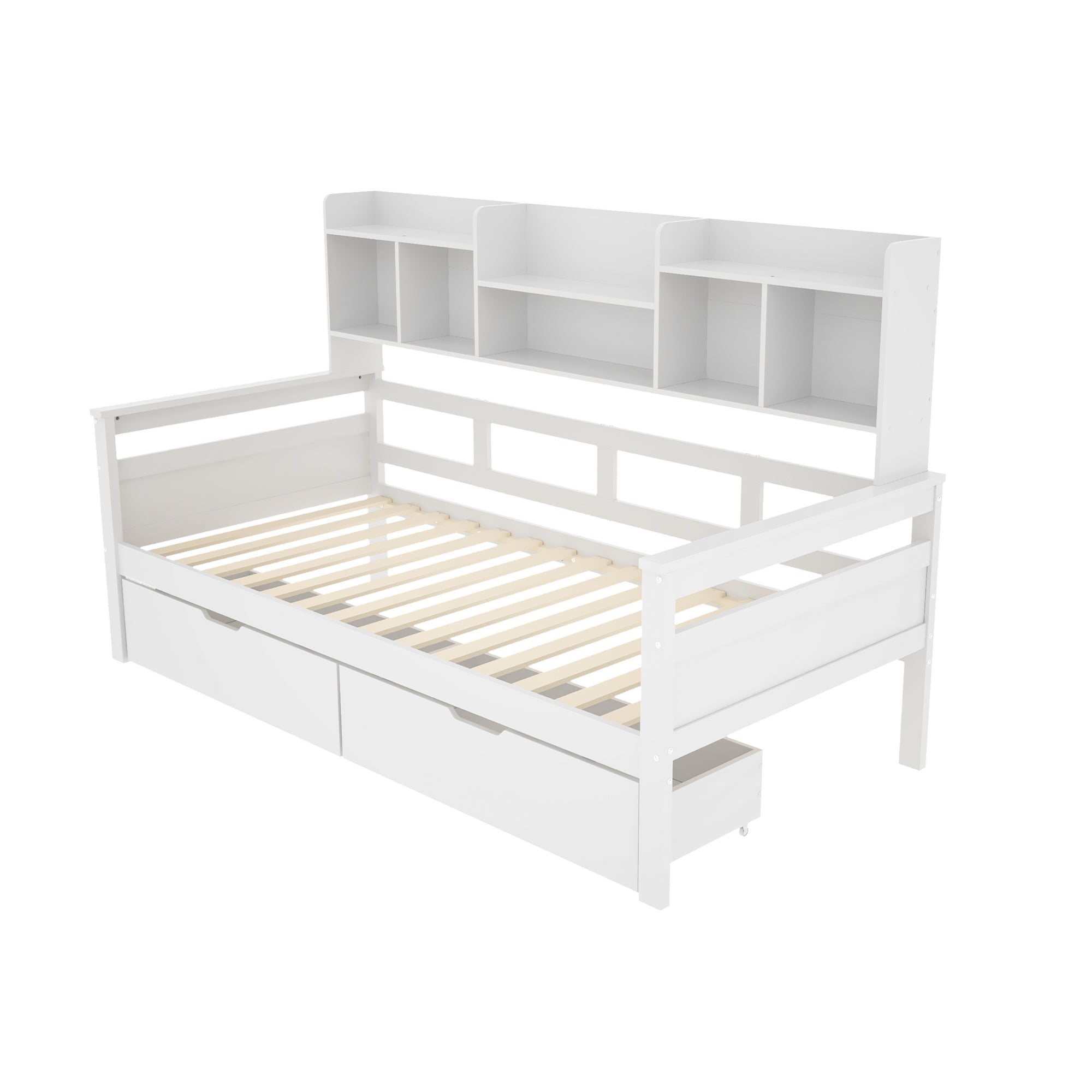 Sofa Bed 90x200, Storage Slatted Frame, Solid Wood White