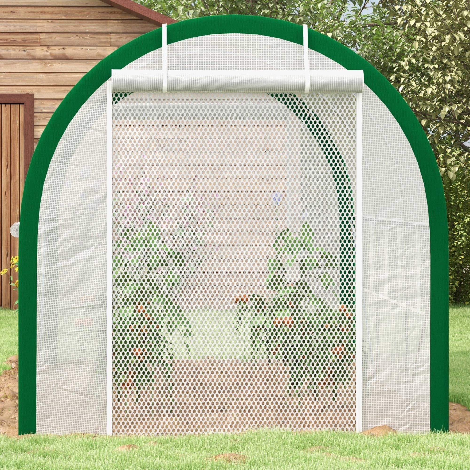 Foil Greenhouse Tunnel, 3.58 x 2.1 x 2.1 m Roller Door, Galvanized Steel, White