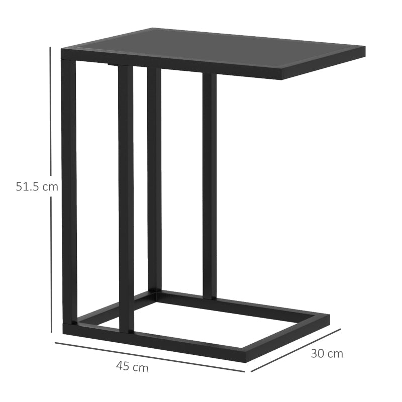 C Shape Bedside Table, Narrow Snack End Table Wood-Effect Top, Black