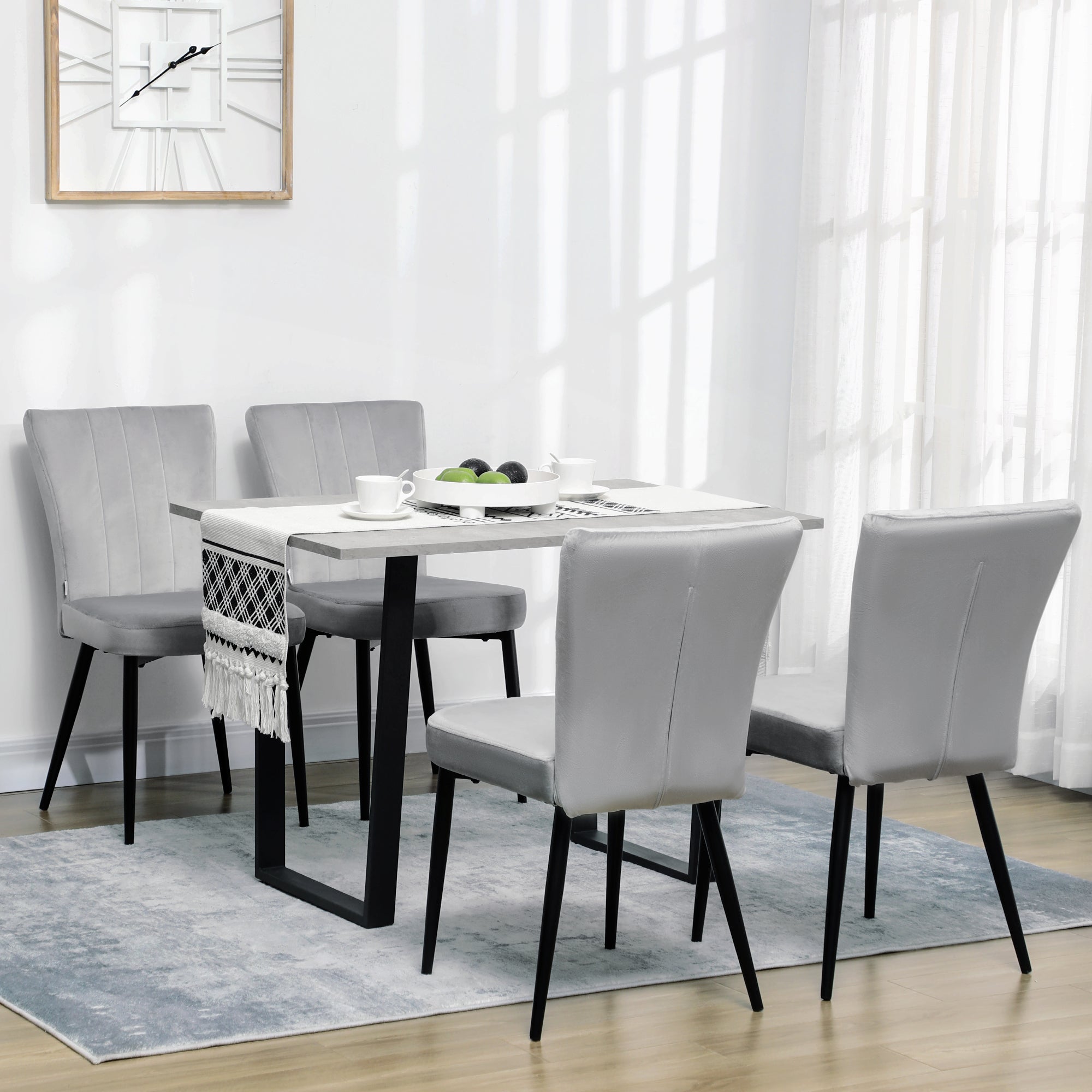 Dining Chair Set of 4, Kitchen Chairs, Backrest, Grey Velvet