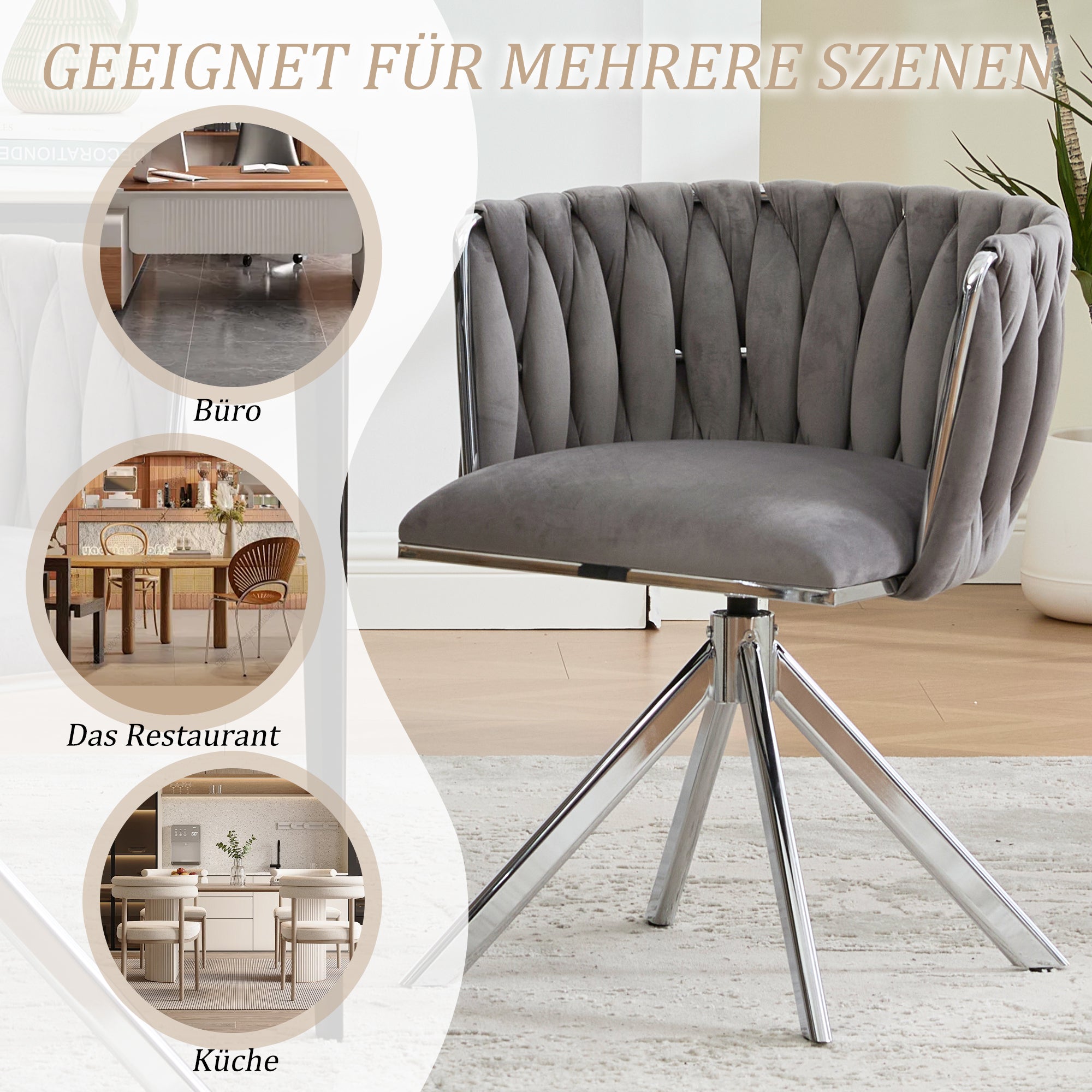 Velour Armchair, 180° Swivel, Ergonomic, Heavy-Duty Metal Frame