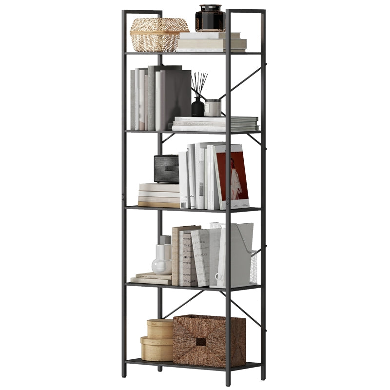 Bookshelf Freestanding 5-Tier Industrial Open Storage Metal Frame Black
