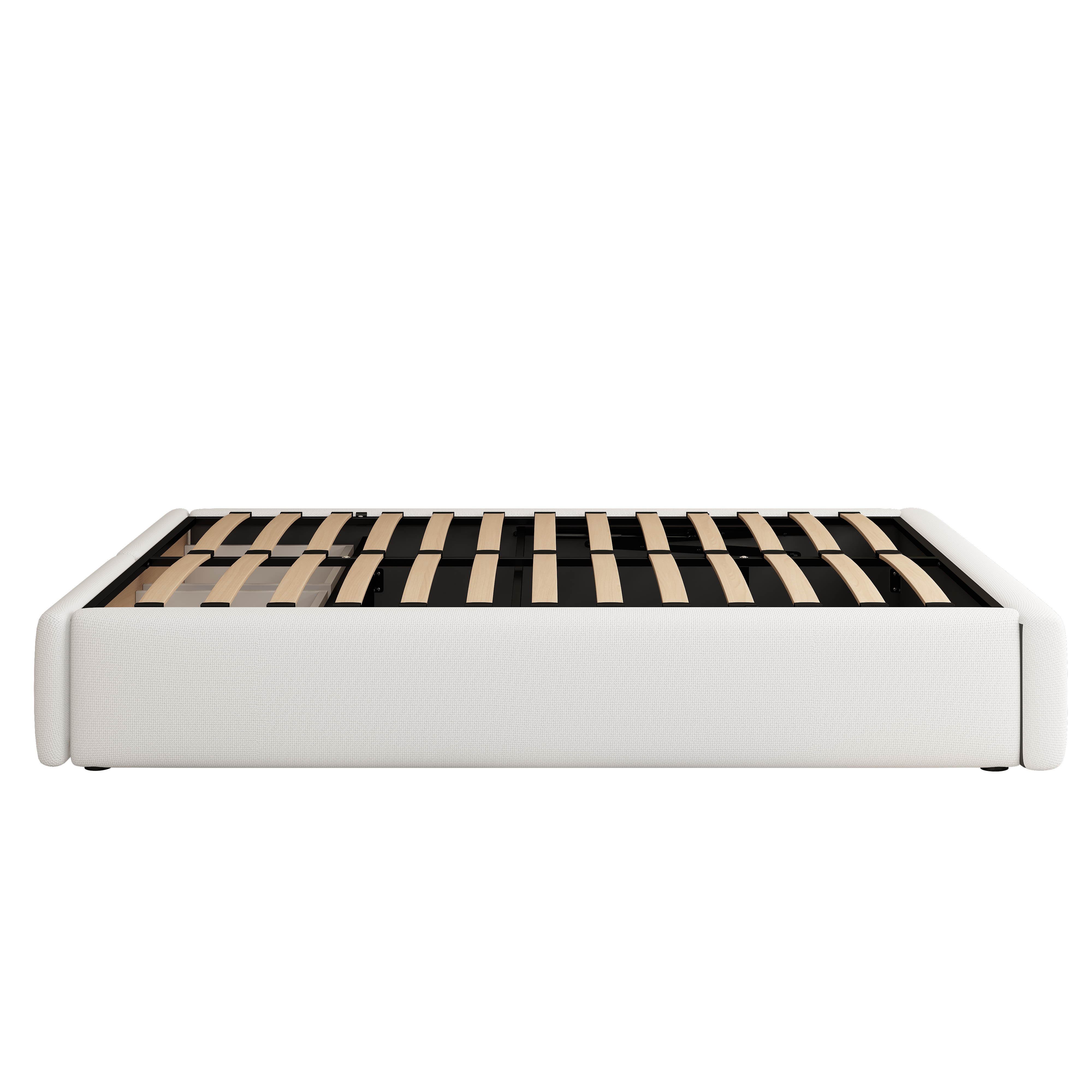 Upholstered Platform Bed 140x200cm Hydraulic Storage 2 Drawers - White
