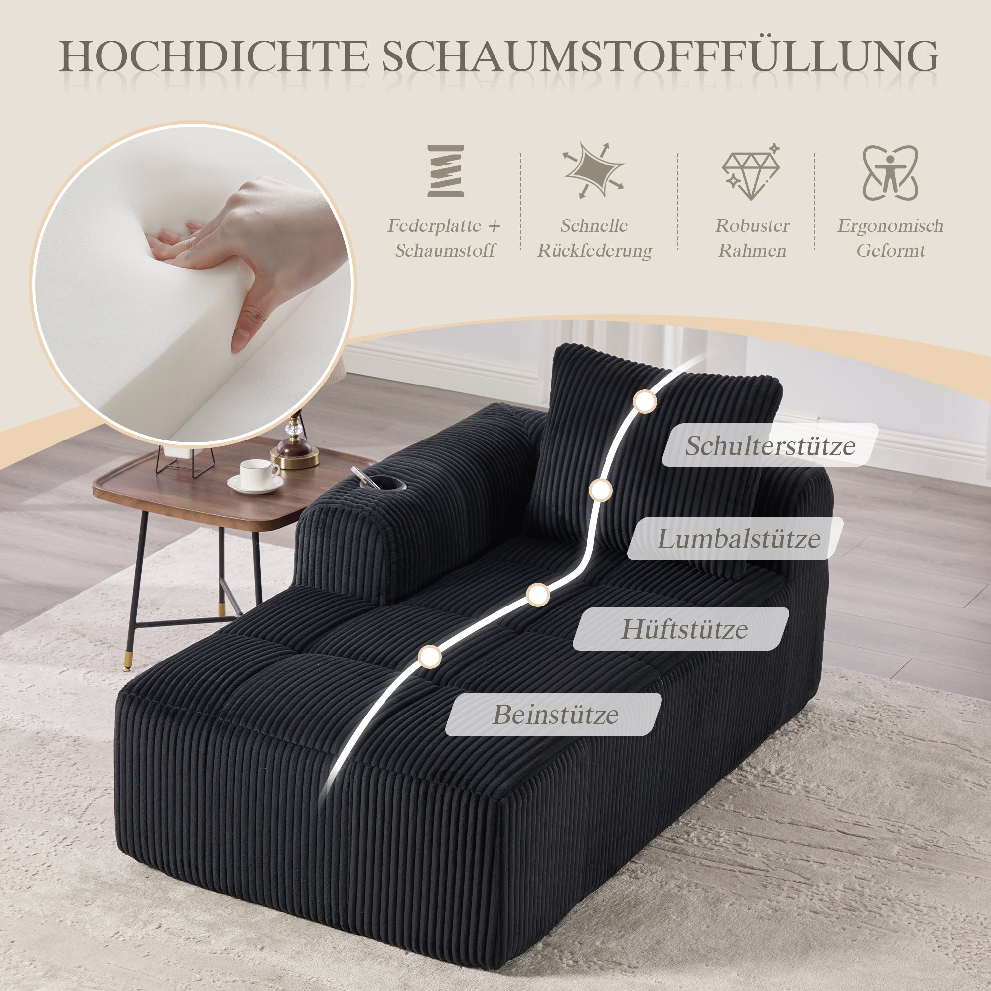 Cozy Recliner Sofa, No Assembly, Side Pocket, Drink Holder - Corduroy