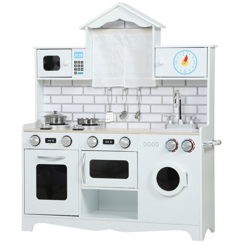 Children's Play Kitchen with Oven Sink and Accessories, White