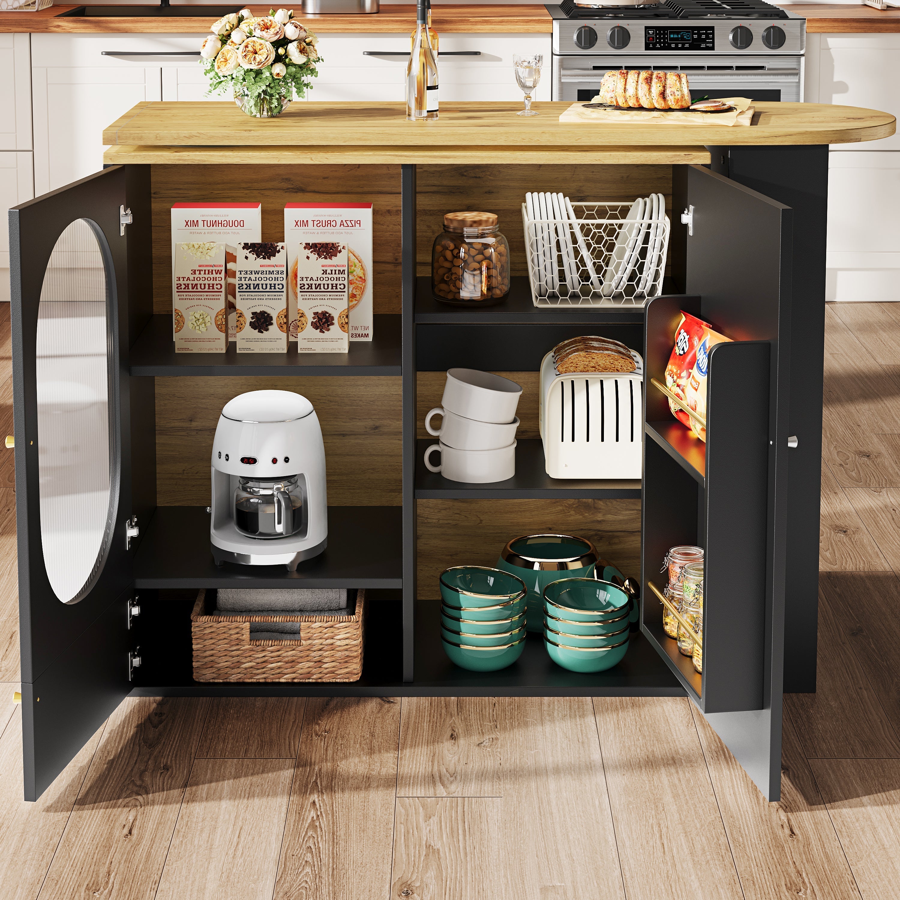 Bar Table 360° Rotating Counter with Storage, White/Black