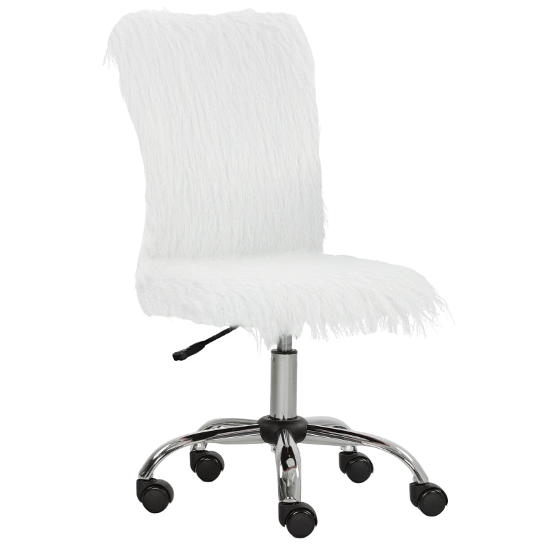 Plush Office Desk Chair Swivel Adjustable Height Armless, White