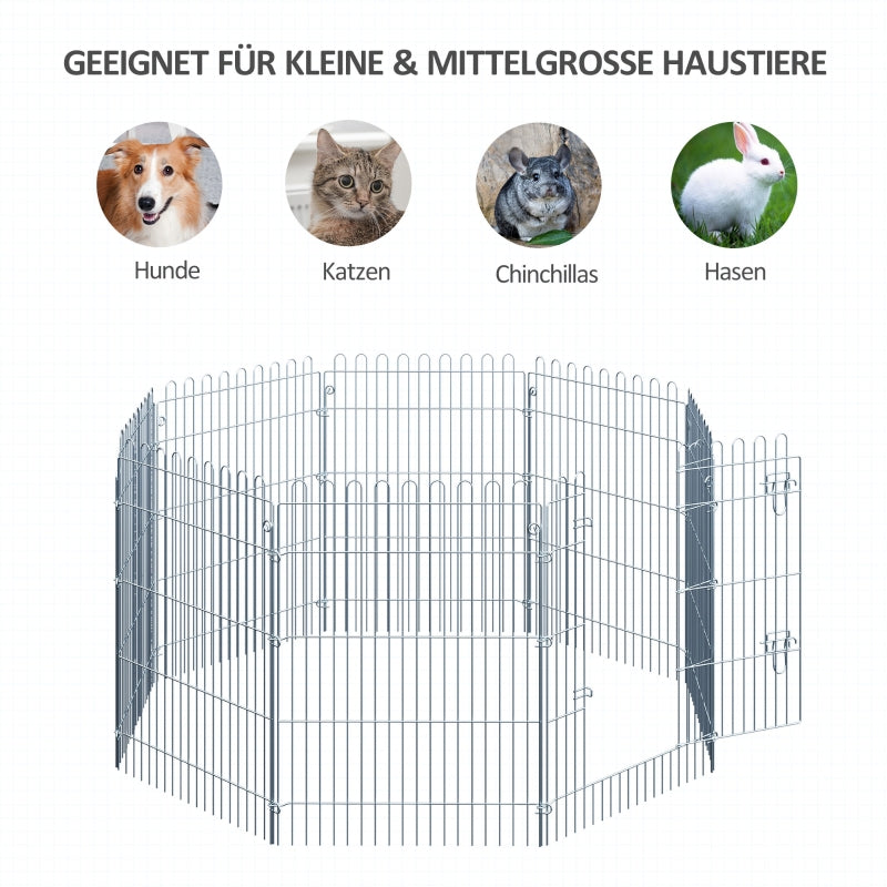 Außengehege, 8-teiliger Welpenauslauf & Laufgitter, Metall