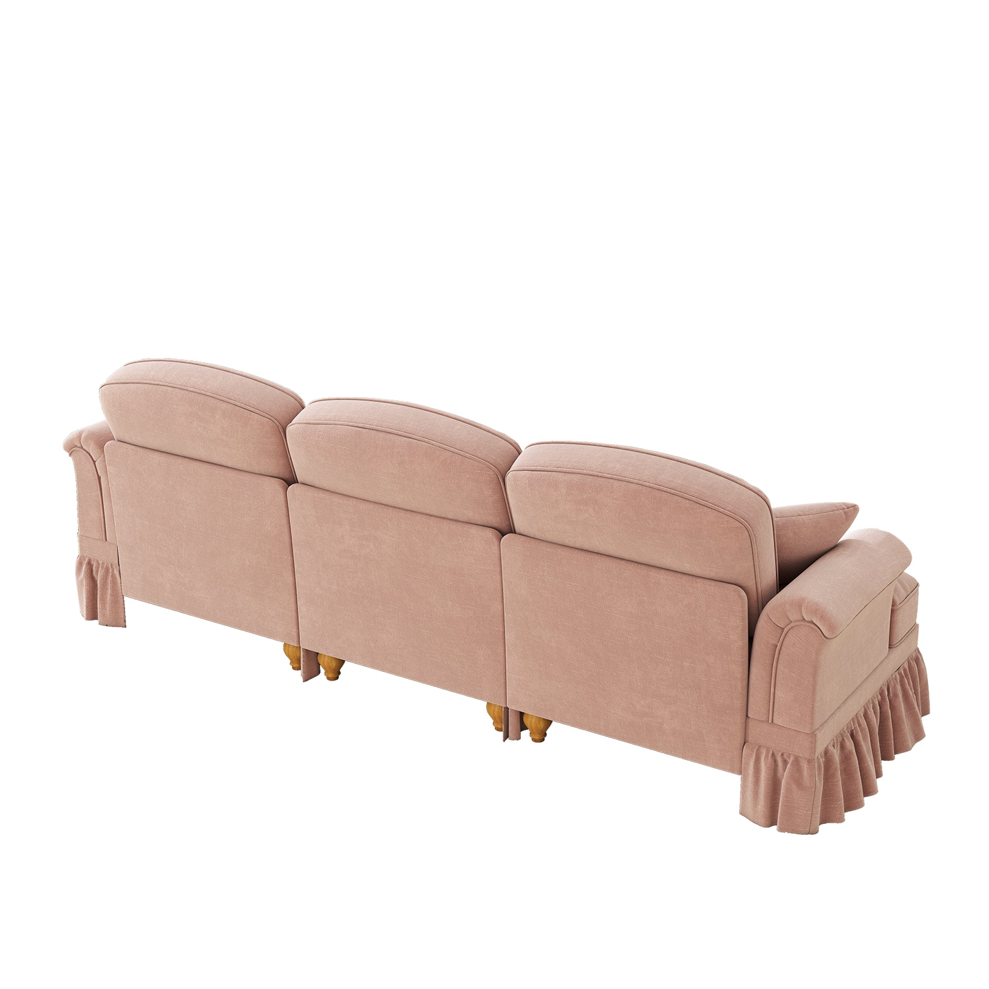 3-Seater Sofa Mid-Century Ruffled Apron Spindly Legs - Chenille Pink
