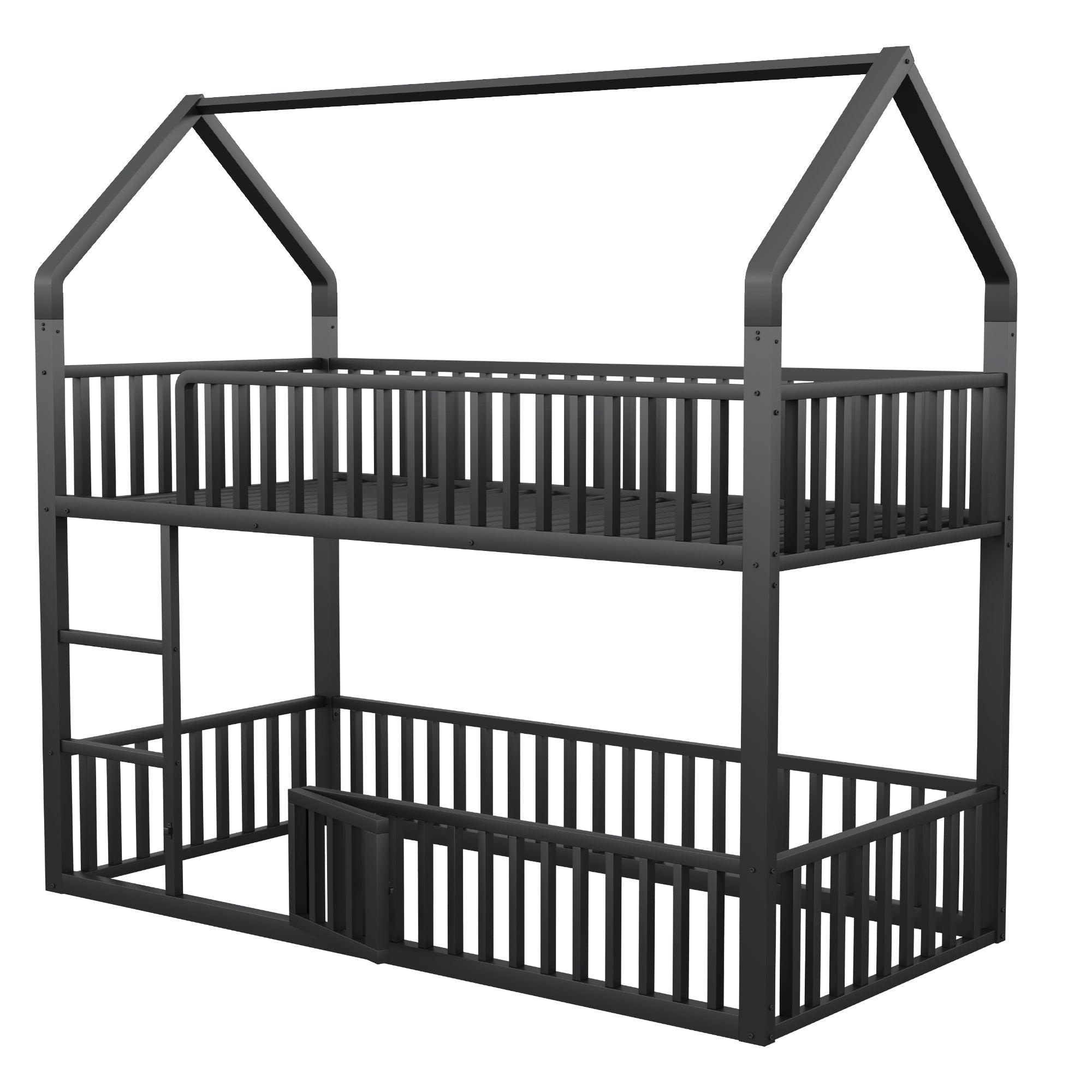 Children's Bunk Bed 90*200, Loft Design with Stairs & Small Door, Metal Black