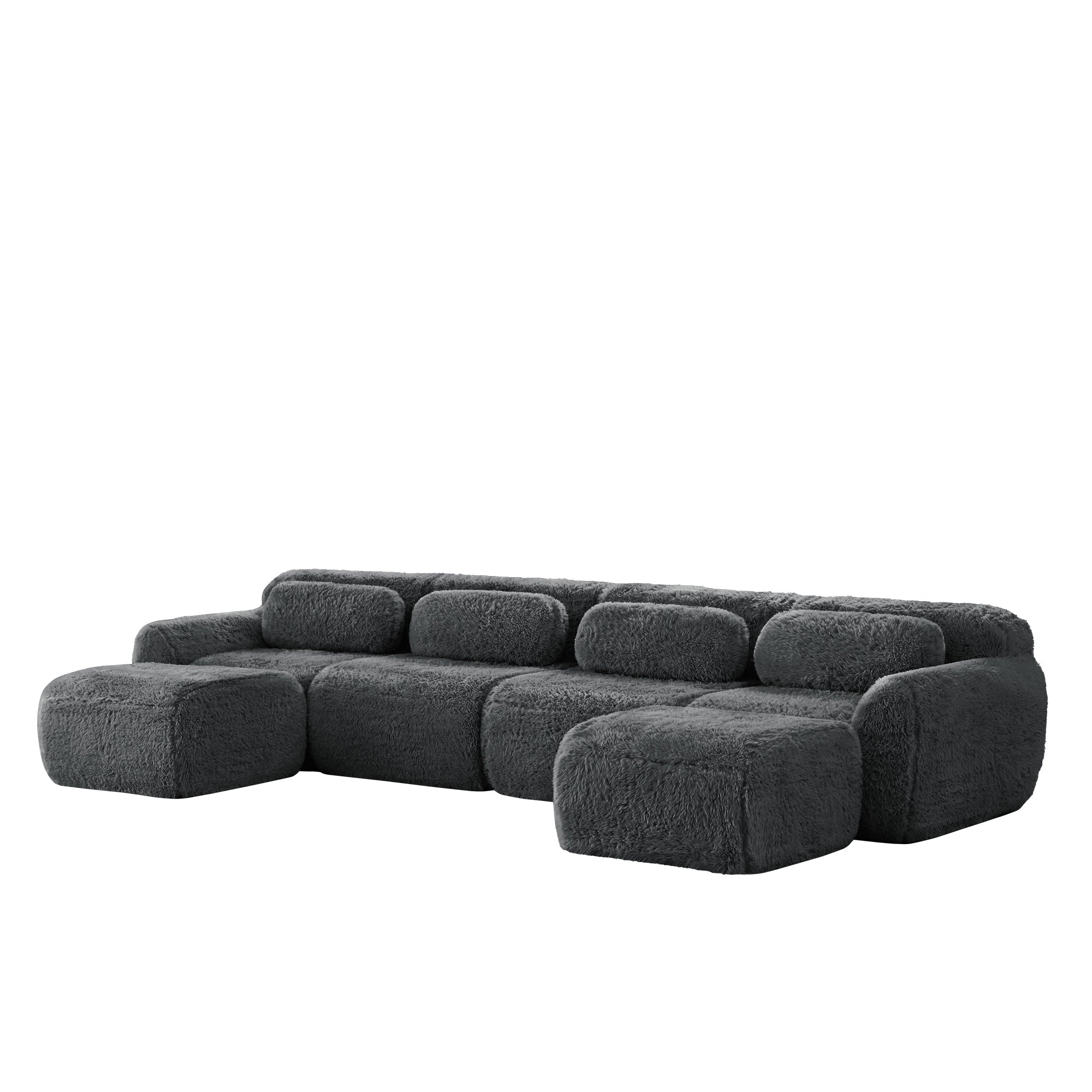 U-Shaped Modular Sofa, No Assembly, Freely Combinable Plush Fabric, Grey