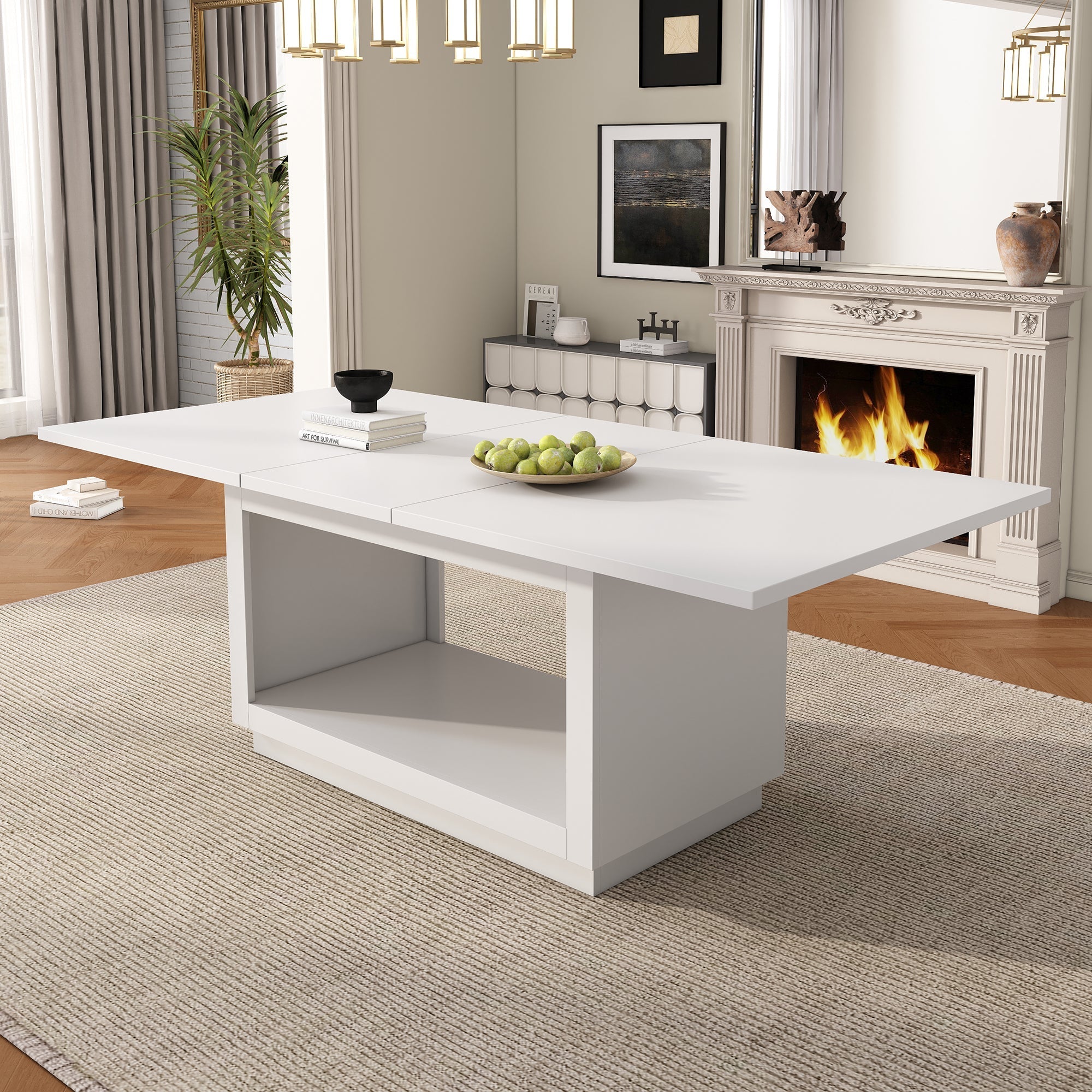 Extendable Dining Table, Modern Simple Square Design 140/180 cm, White