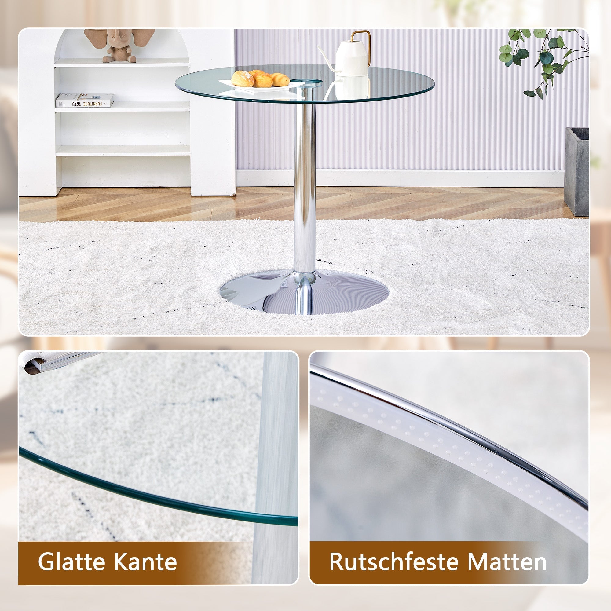 Dining Table Set Modern Minimalist 85cm Tempered Glass 4 Chairs White PU