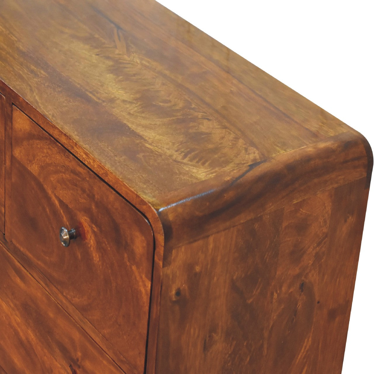 Solid Wood 2 over 3 Curved Chestnut Chest with Nordic Legs, Dark Brown