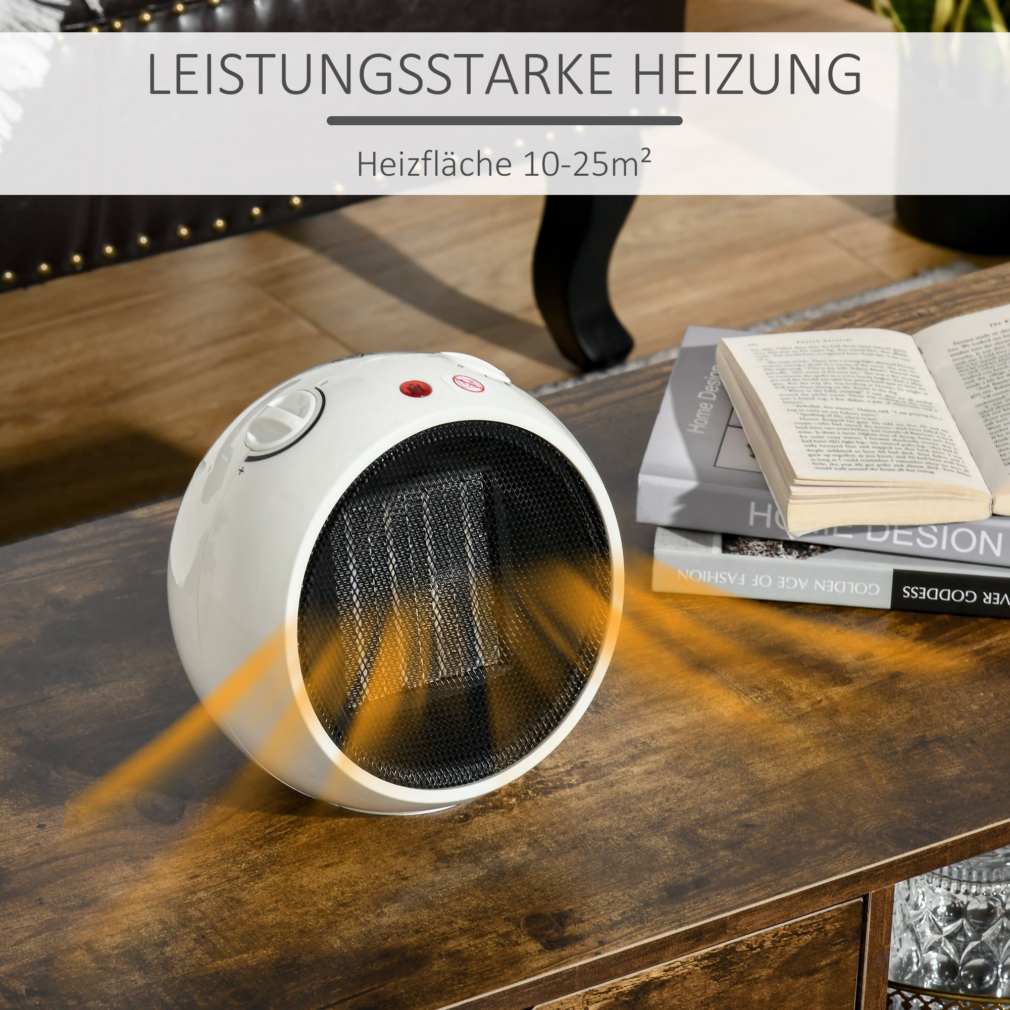 Fan Heater Electric Heater 900W/1500W, White and Black PP Plastic