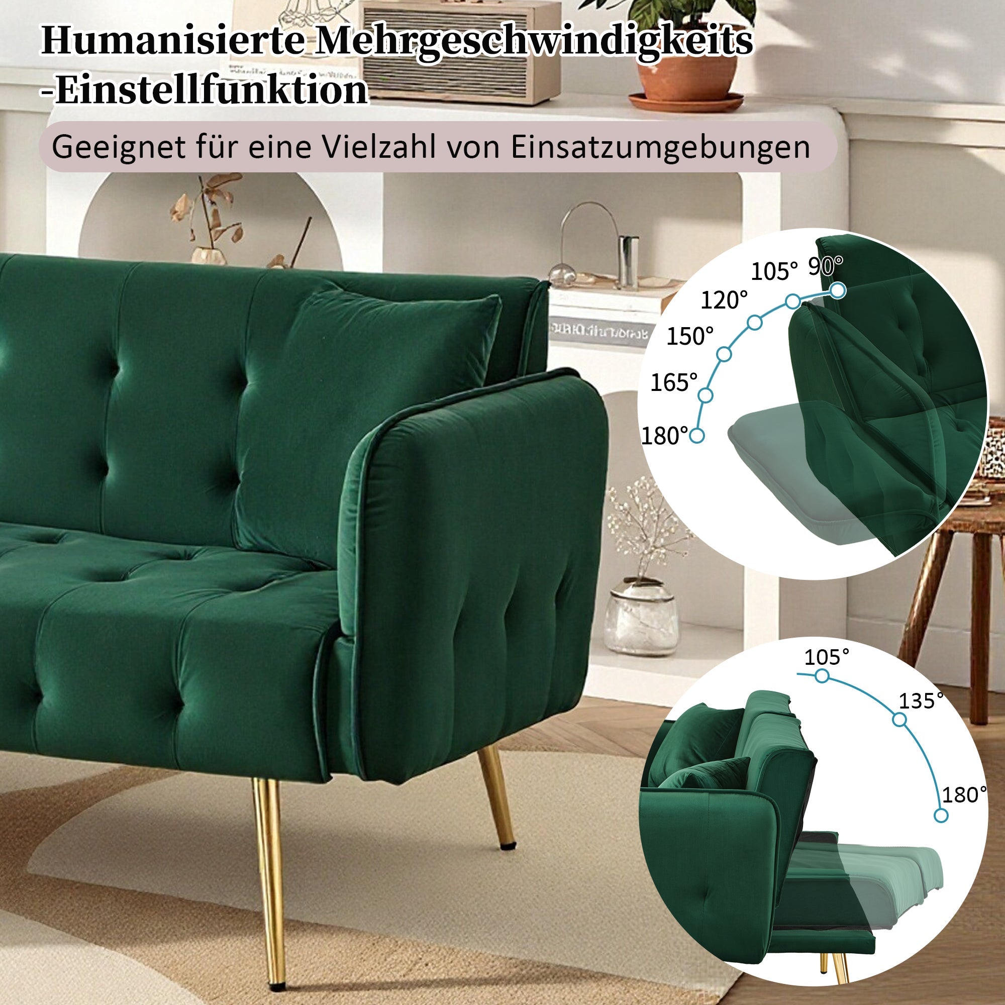 Two-seater Folding Sofa Bed Multifunctional Adjustable Velour