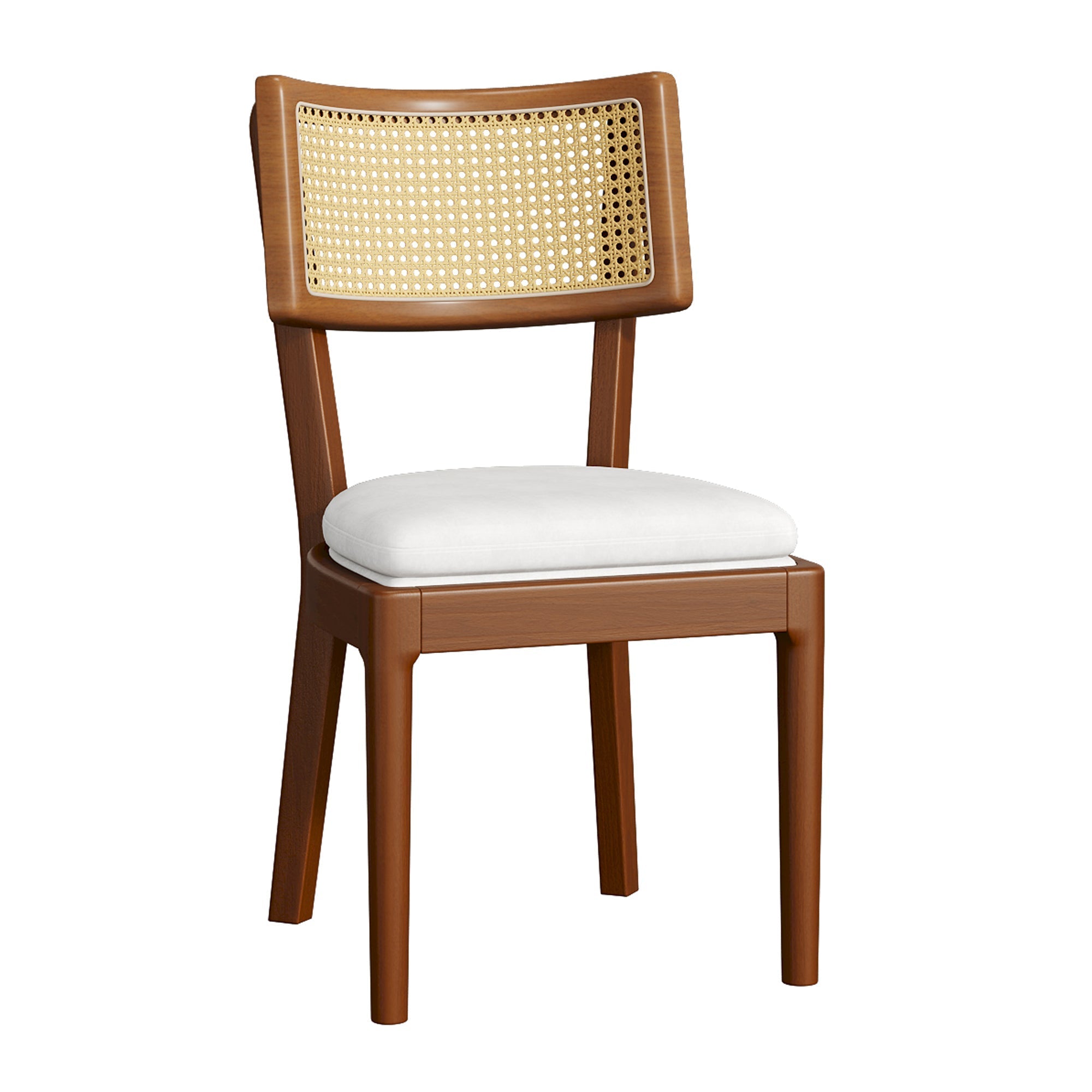 6 Solid Wood Dining Chairs Rattan Backrests Linen - Walnut