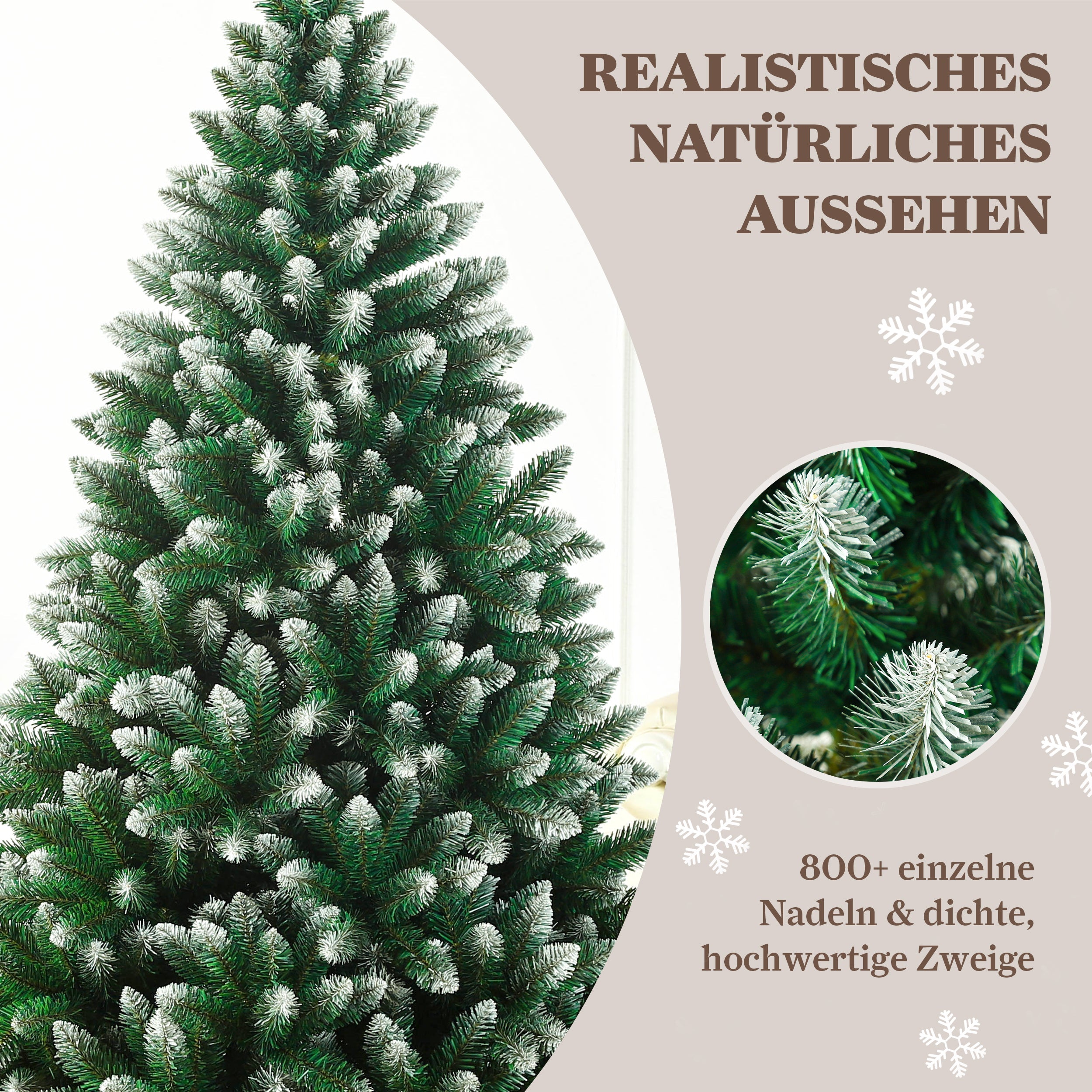 Artificial Christmas Tree, 180cm, 800 Tips, with String Lights, Natural Style